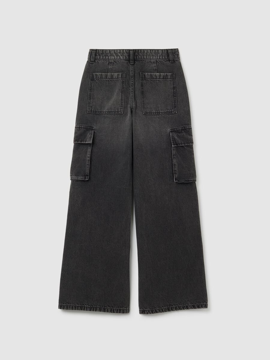 Pantaloni da ragazza in puro cotone nero relaxed fit_1