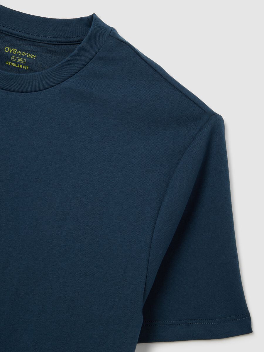 Blue Cotton Blend Regular Fit T-Shirt_5