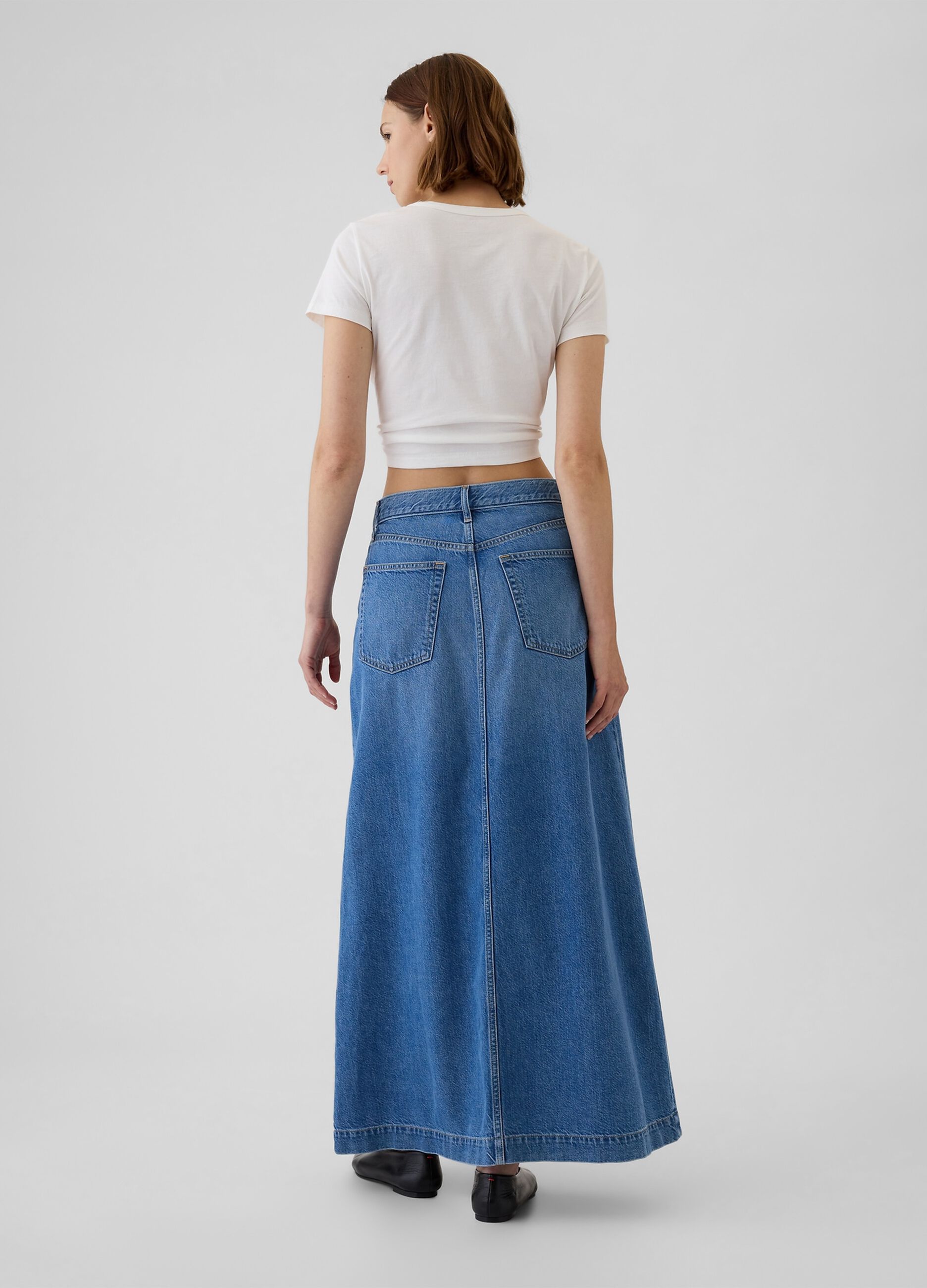 Long denim skirt with split