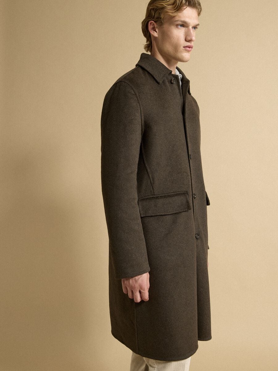 Cappotto verde in misto lana e viscosa regular fit_0