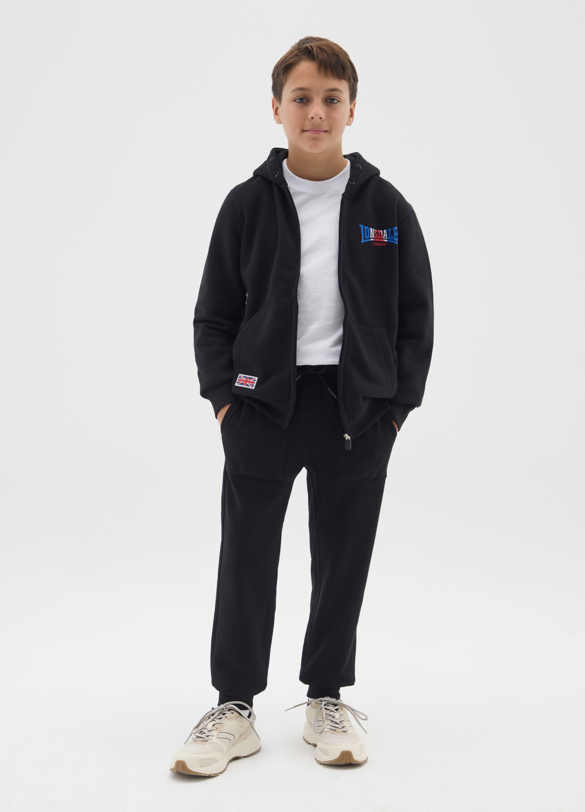 Boys' black pure cotton regular fit jogger trousers