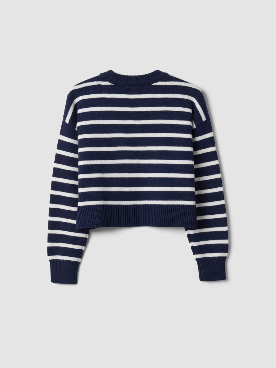 Maglia blu in misto viscosa a righe con girocollo_2