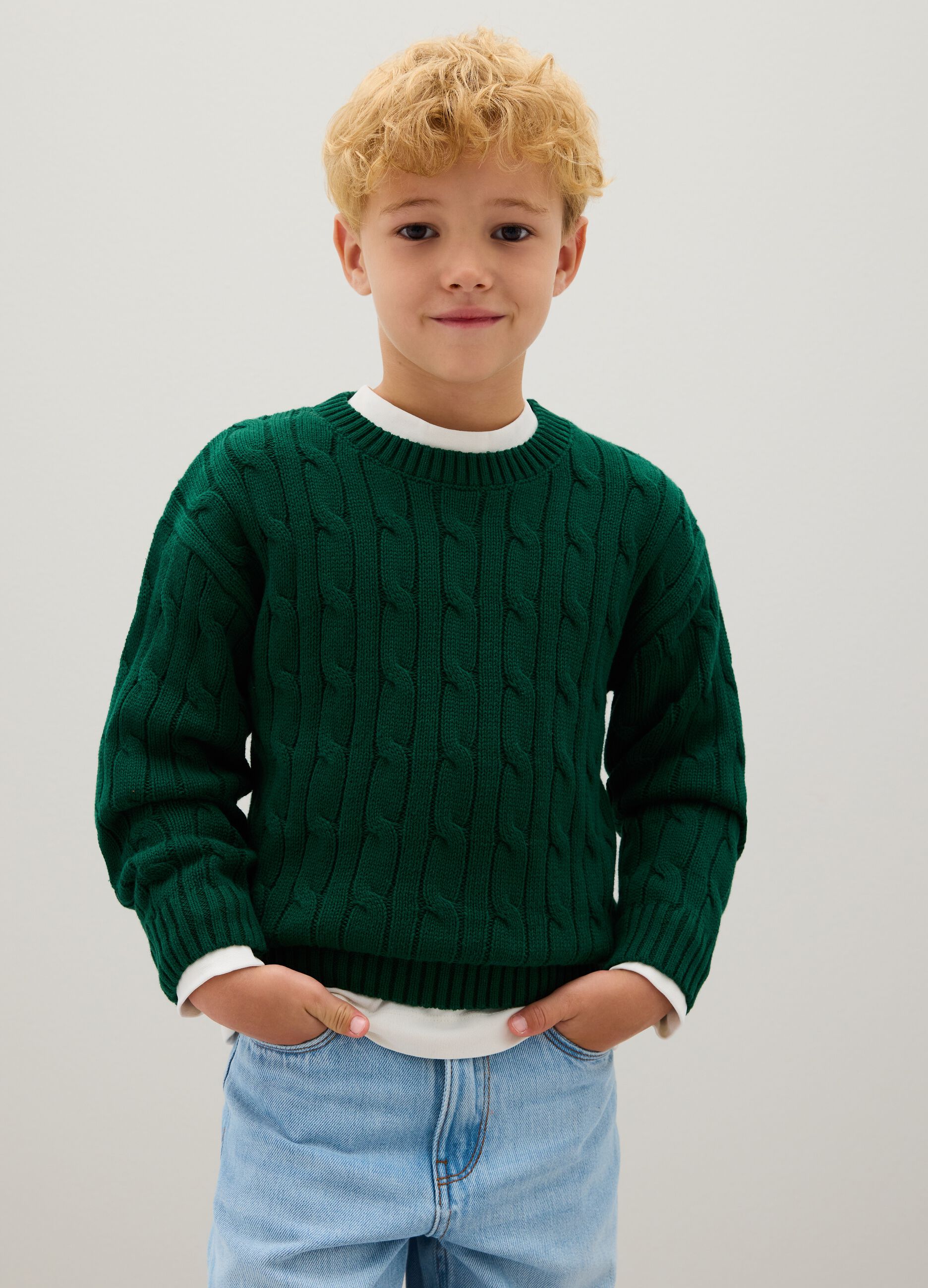 Children's green pure cotton sweater regular fit