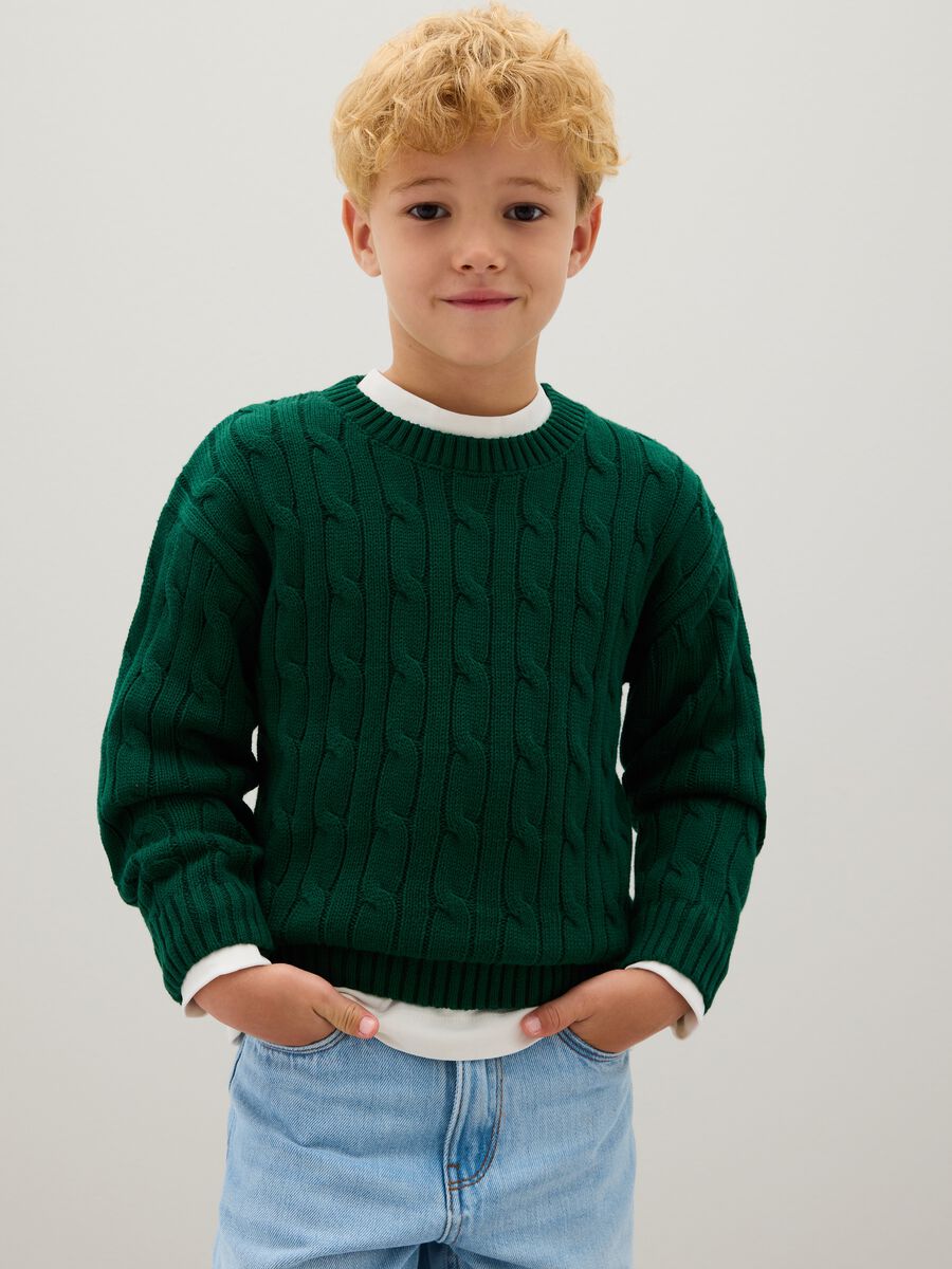 Maglione da bambino in puro cotone verde regular fit_0