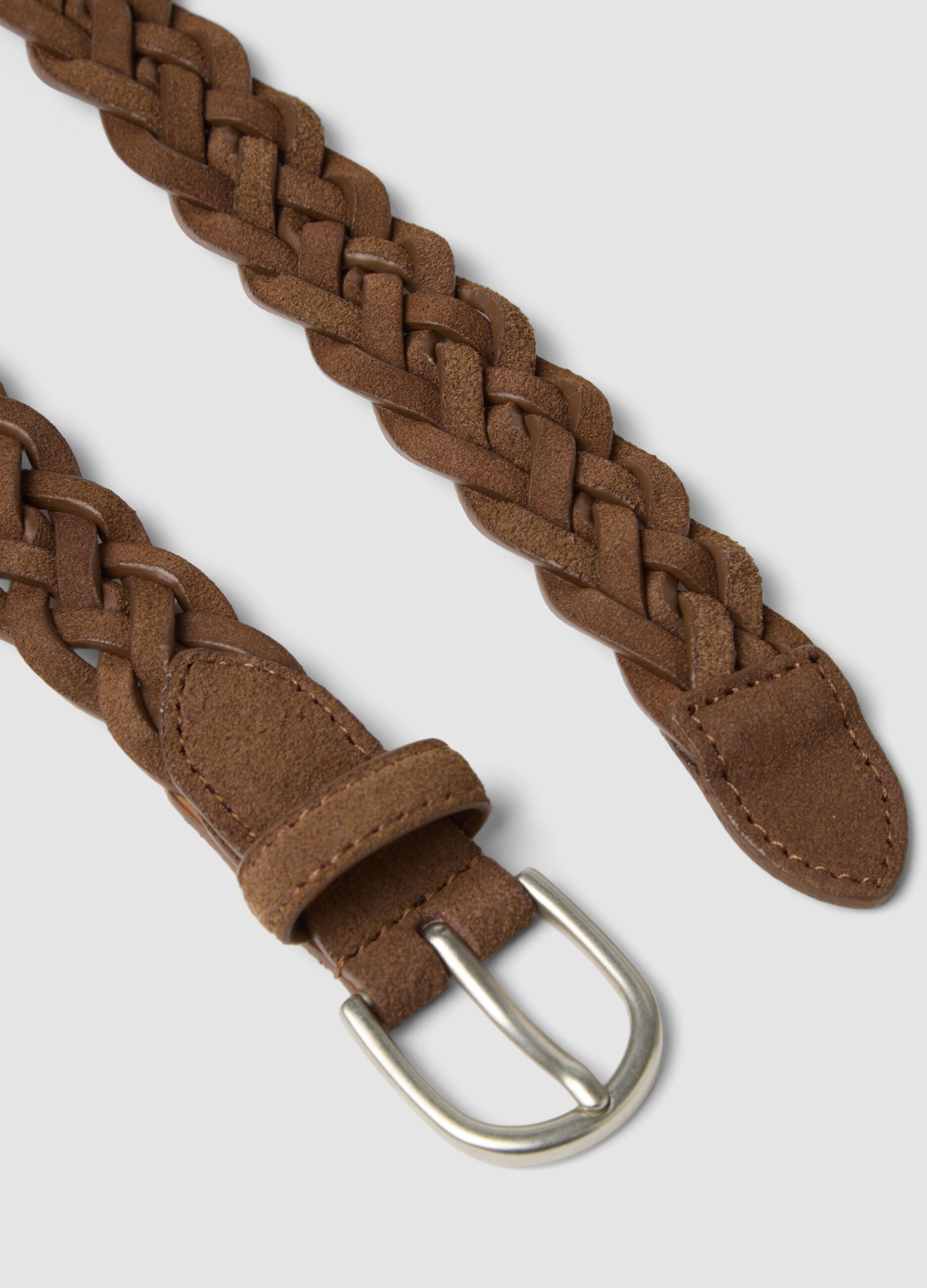 Brown braided genuine leather belt