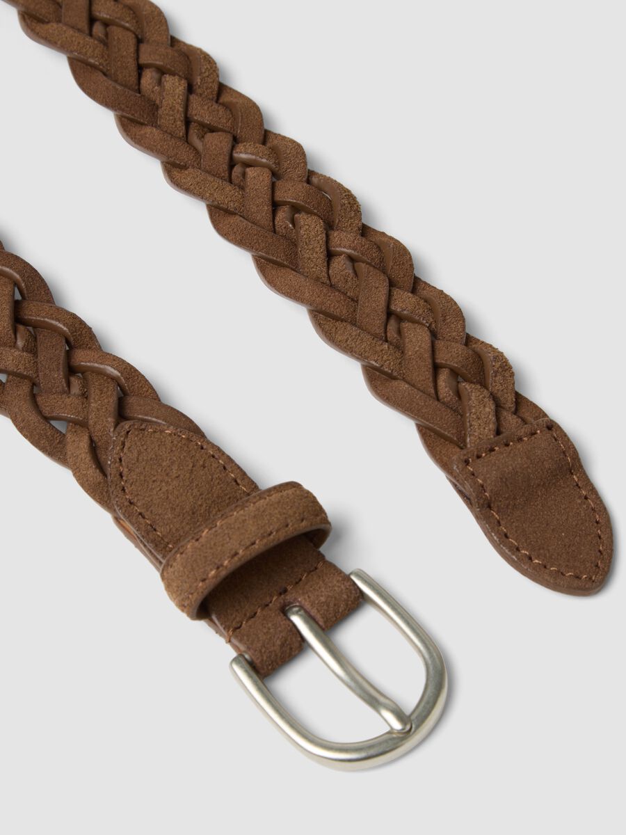 Cintura marrone intrecciata in vera pelle_1
