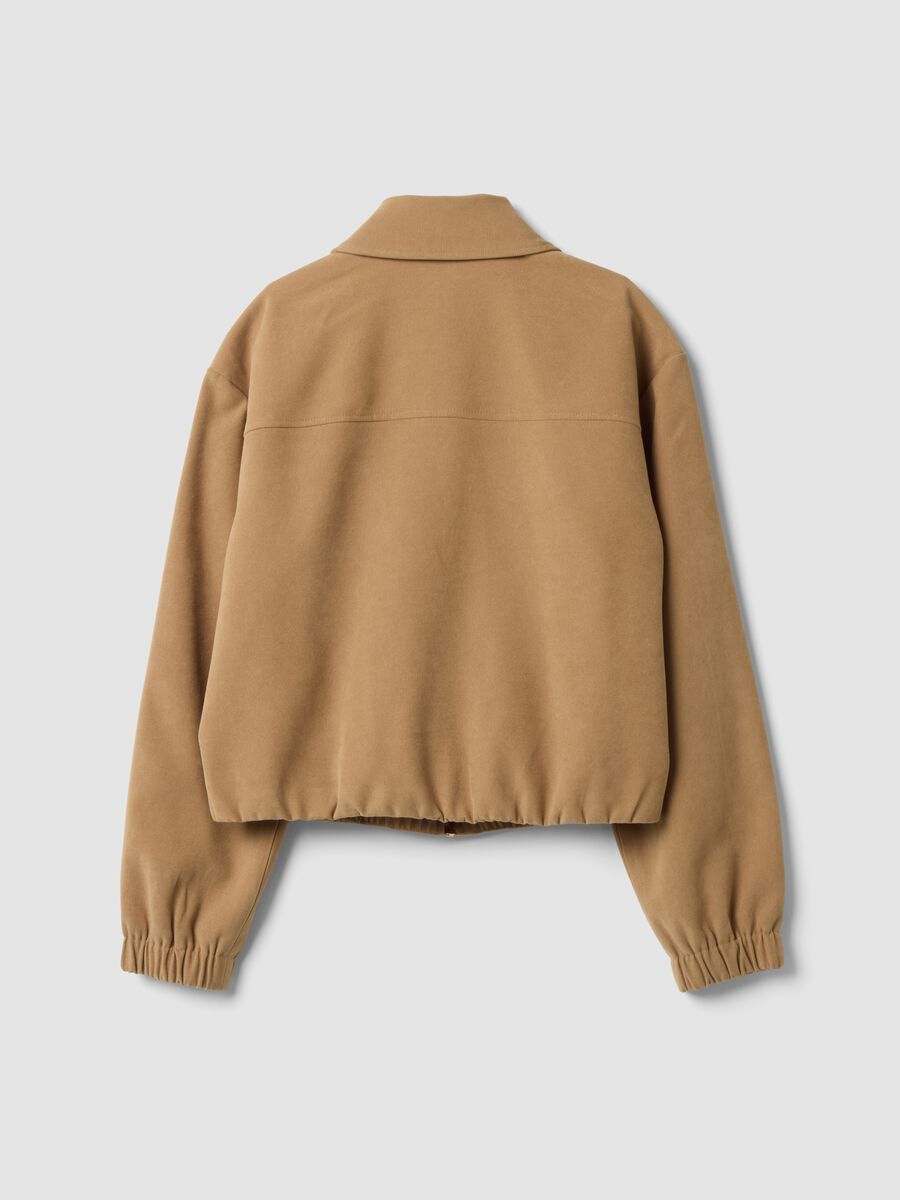 Blazer beige in tessuto elasticizzato con zip over fit_2