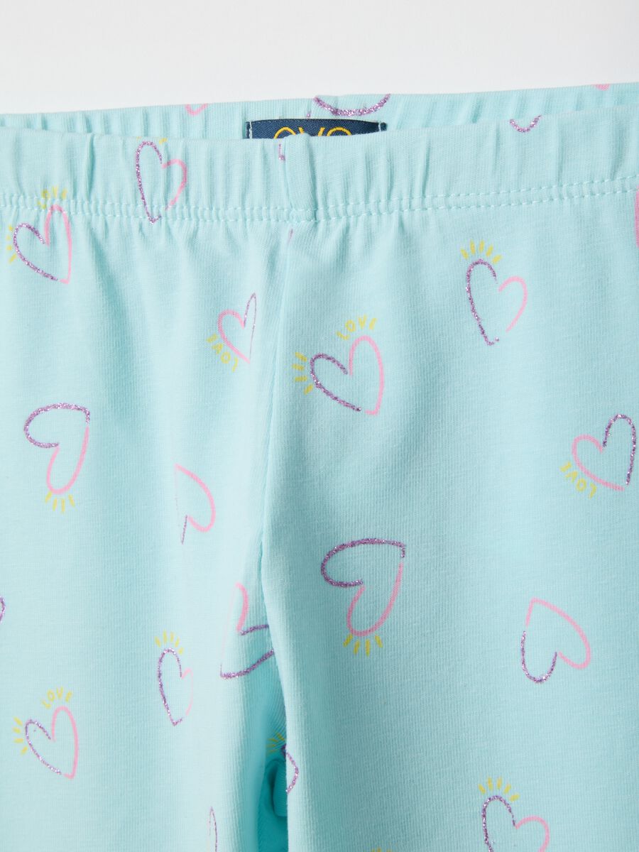 Blue stretch cotton skinny fit leggings for girls with hearts_2