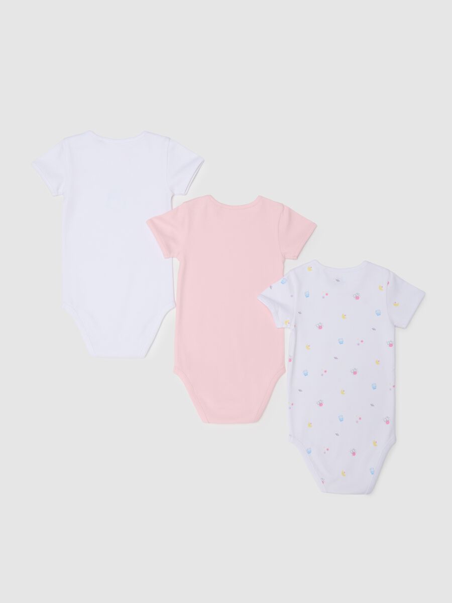 Tripack of girls' bodysuits in pure multicolour cotton_1
