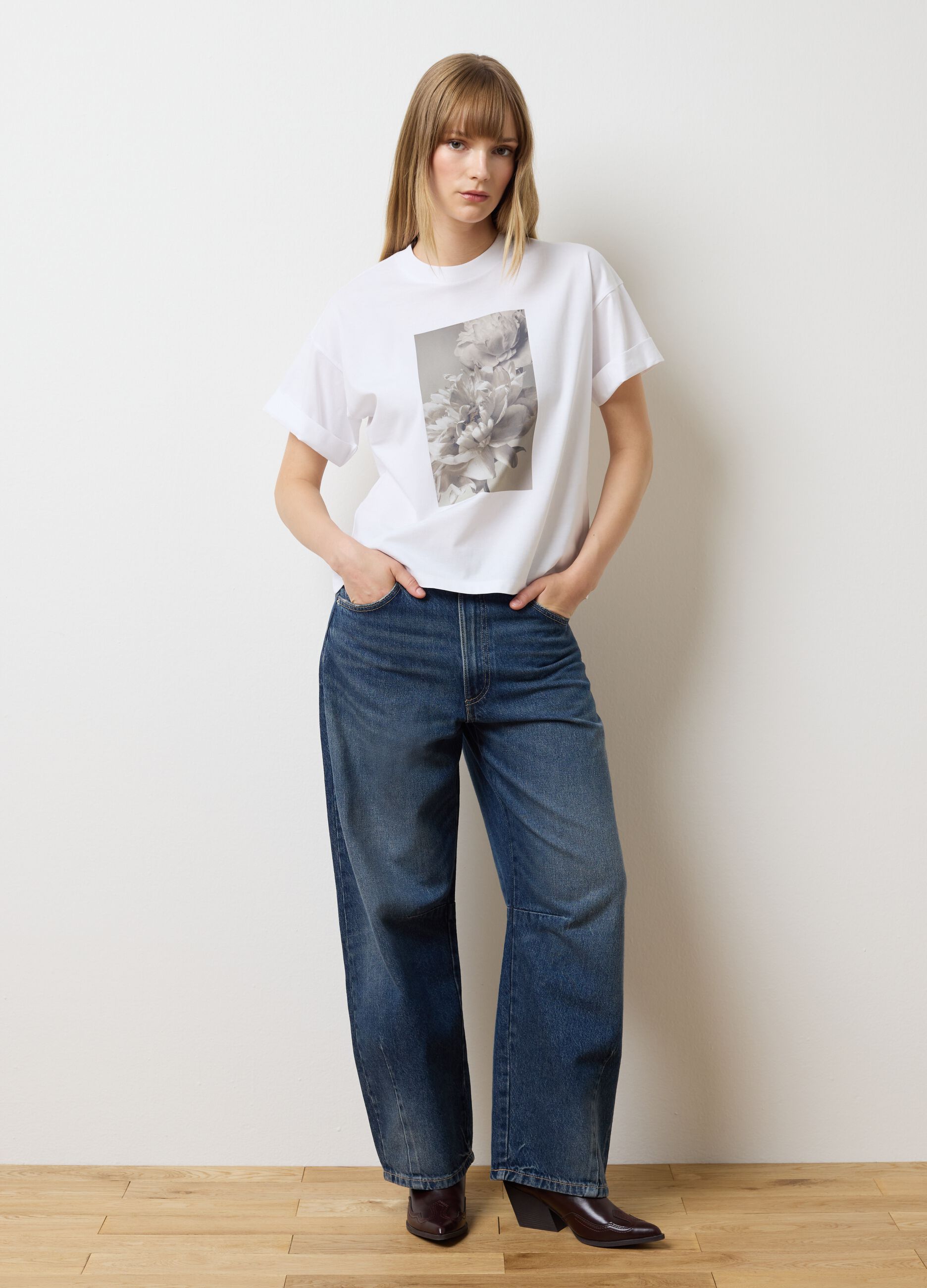 White pure cotton regular fit shirt with print