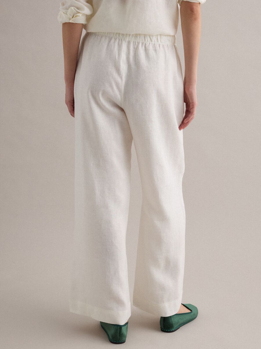 Pantaloni bianchi in puro lino con coulisse straight fit_3