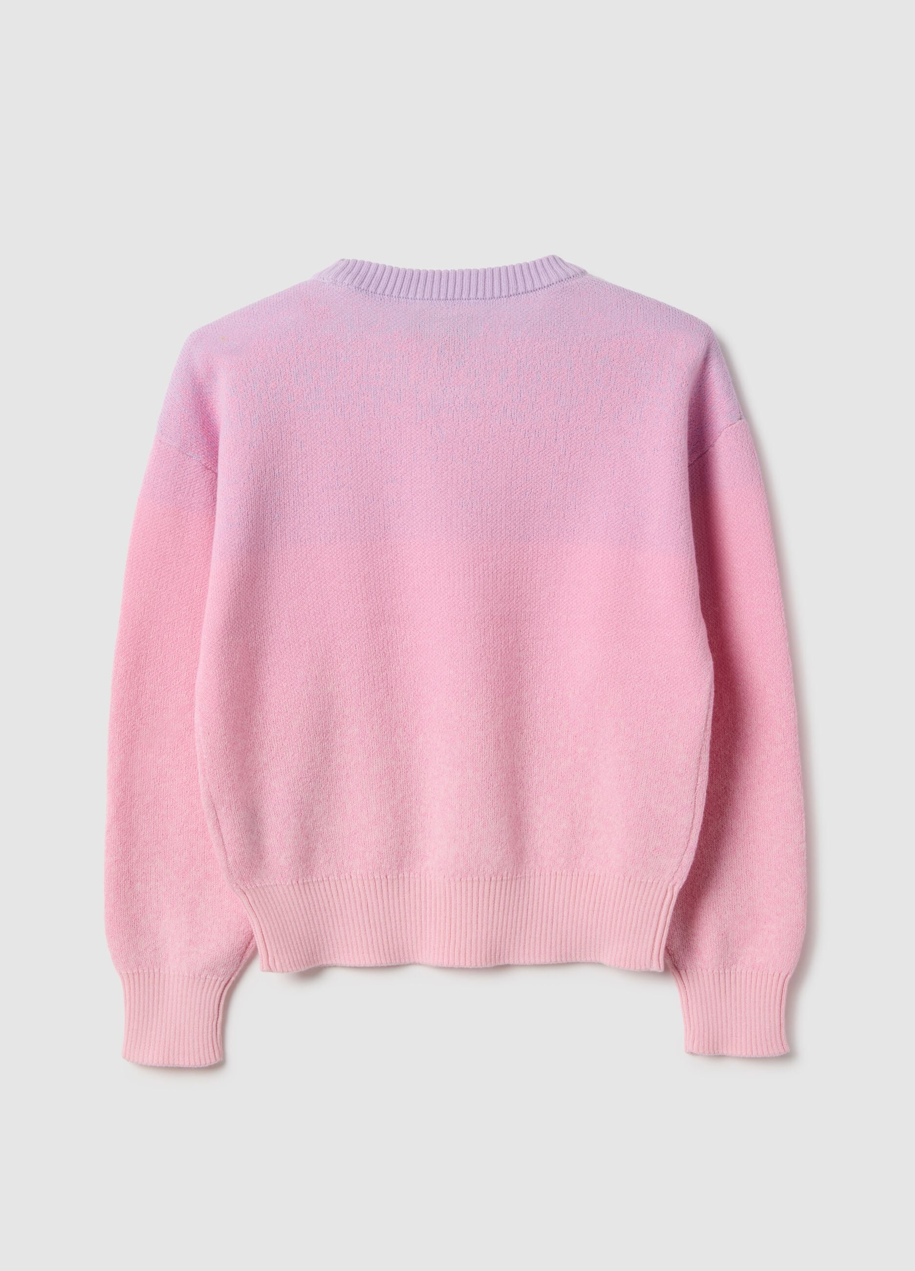 Girls' pink pure cotton sweater regular fit with gradient pattern