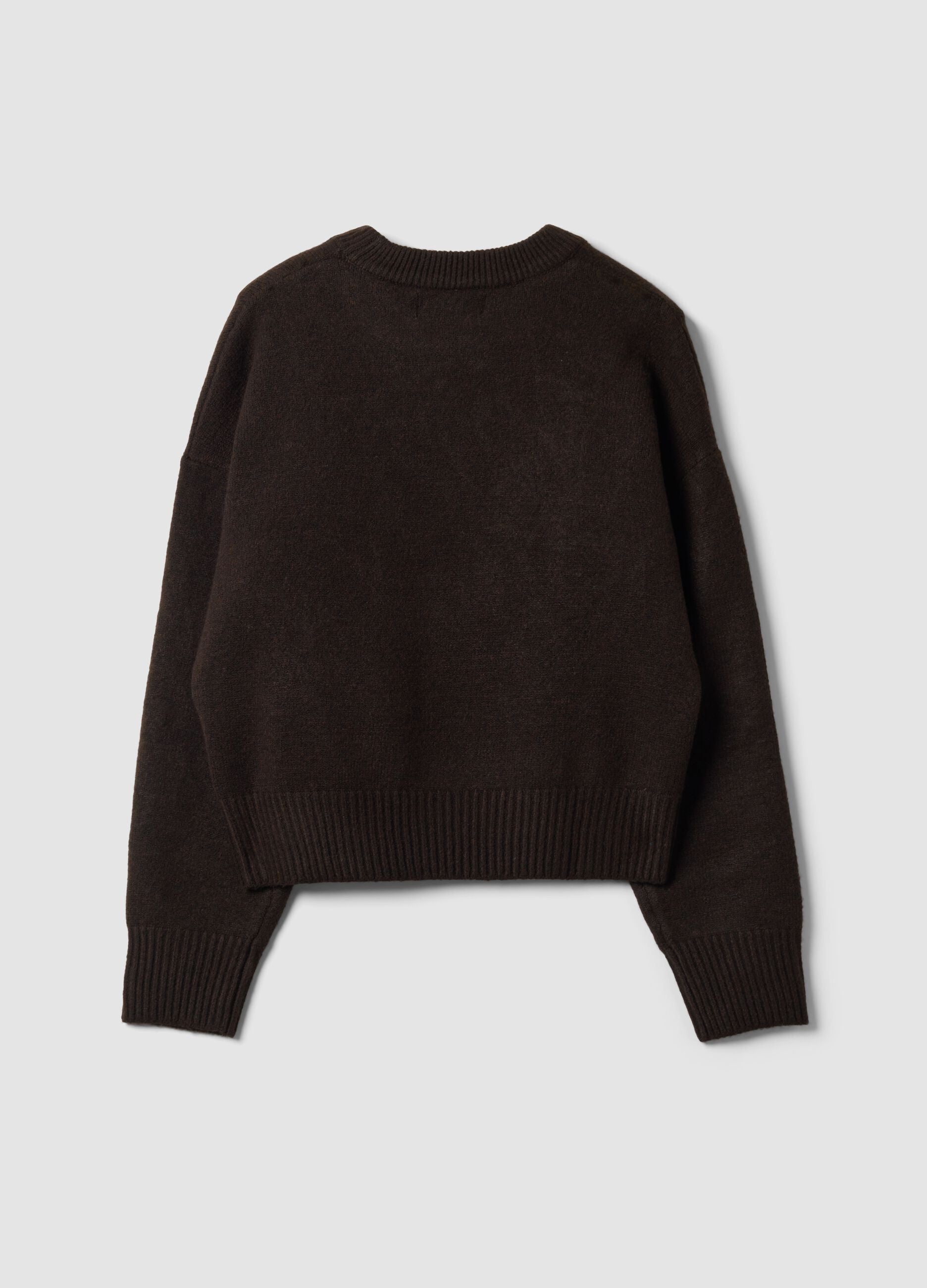 Brown stretch-viscose jumper with teddy bear motif