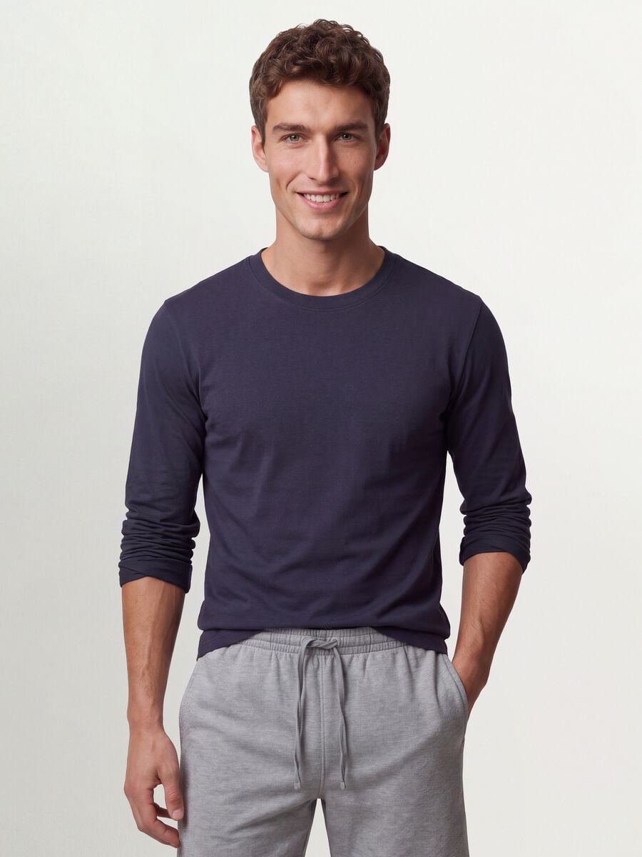 Grey long-sleeve crew-neck T-shirt in pure organic cotton_0