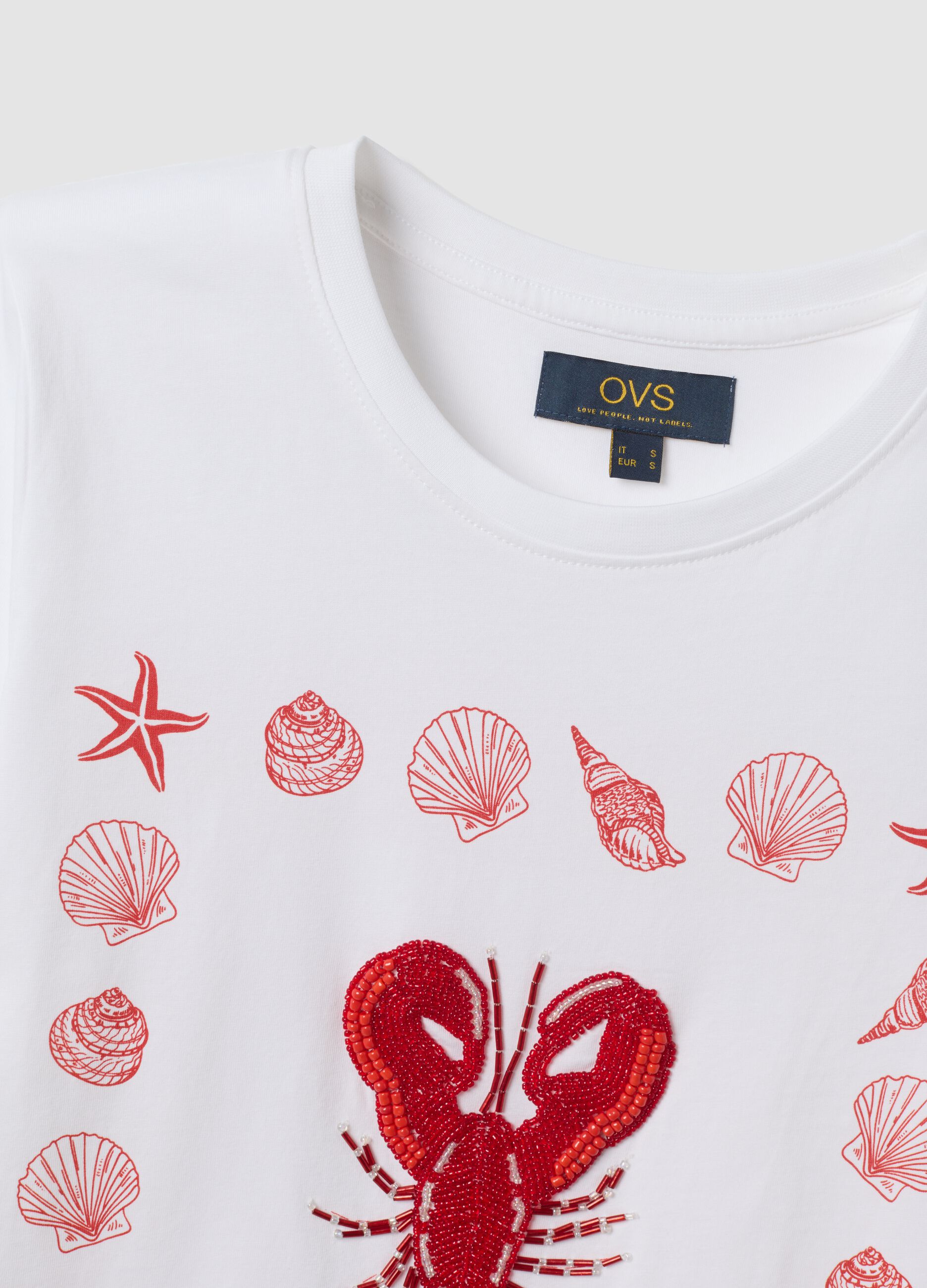 White pure cotton T-shirt with front print