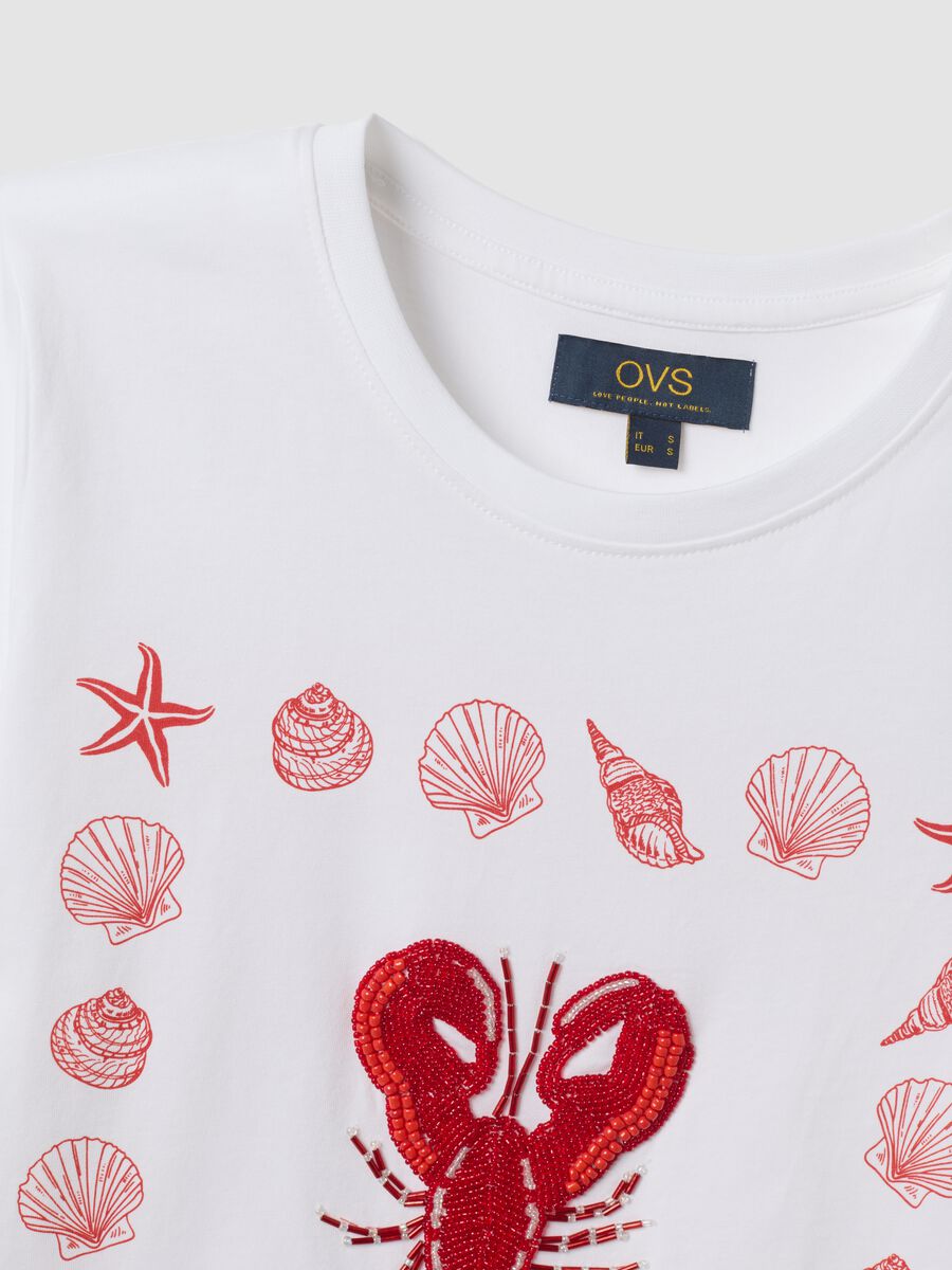 T-shirt bianca in puro cotone con stampa frontale_1