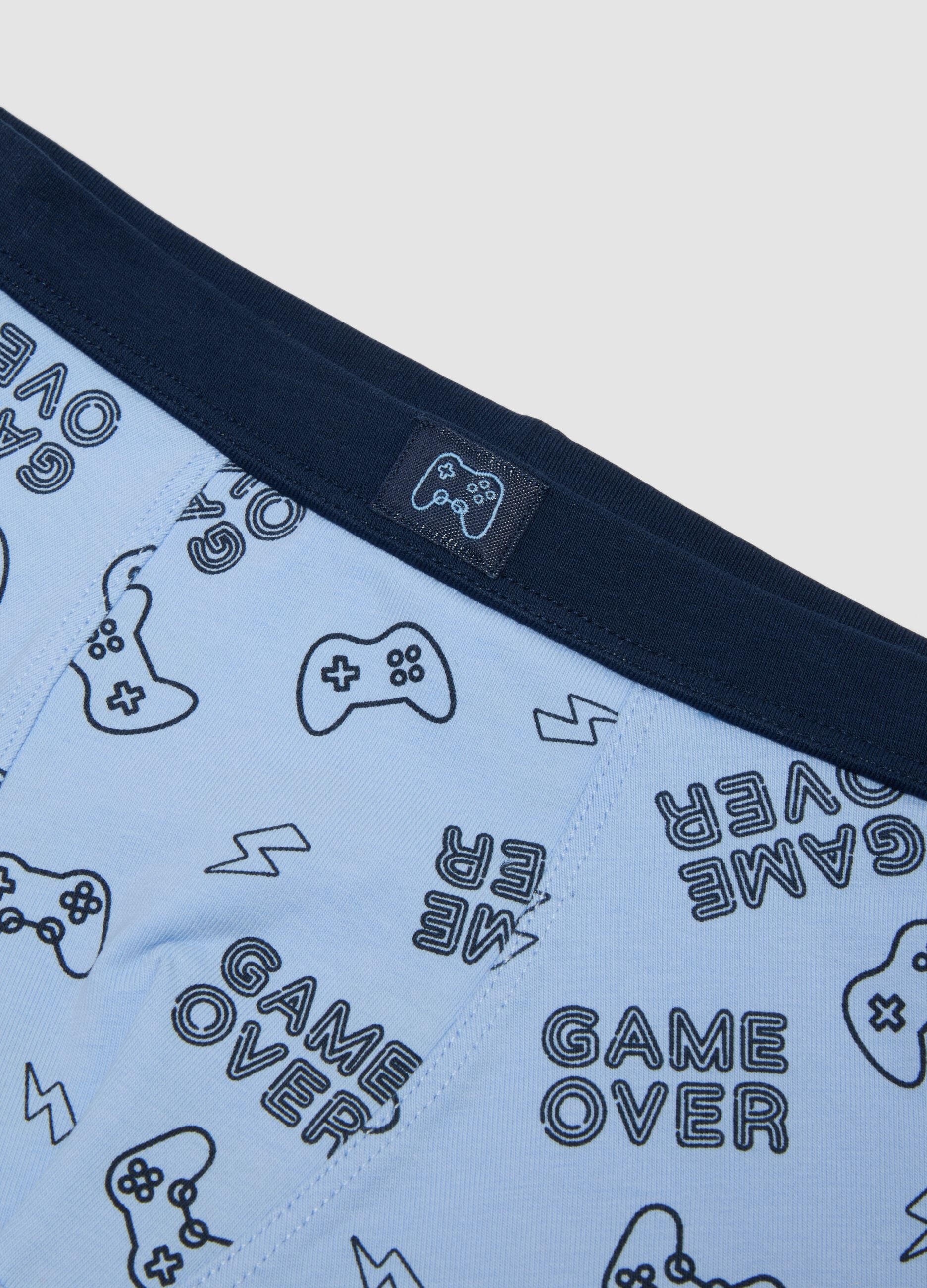 Blue organic cotton gaming print regular-fit boxer shorts for boys