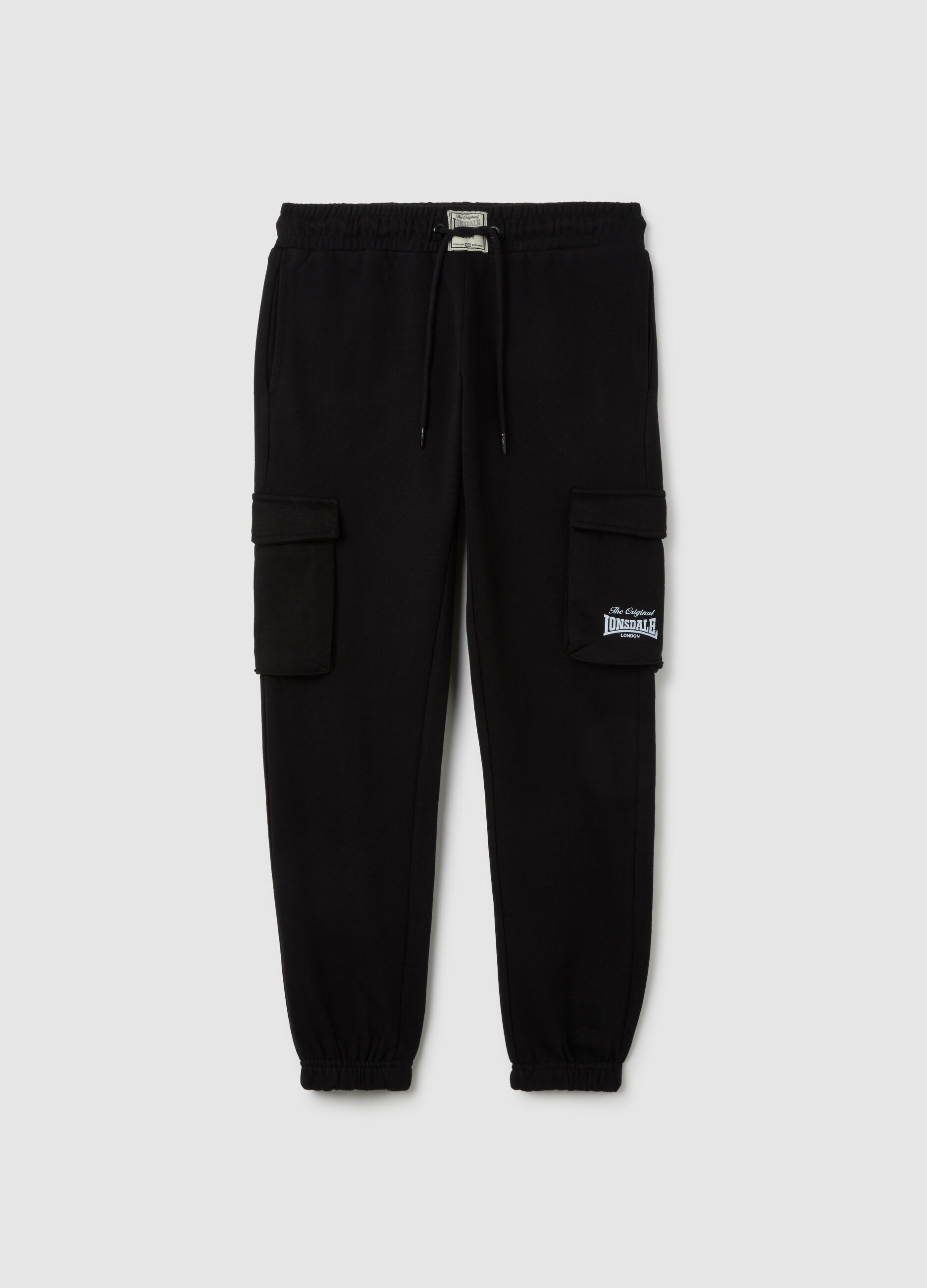 Black cotton cargo trousers regular fit