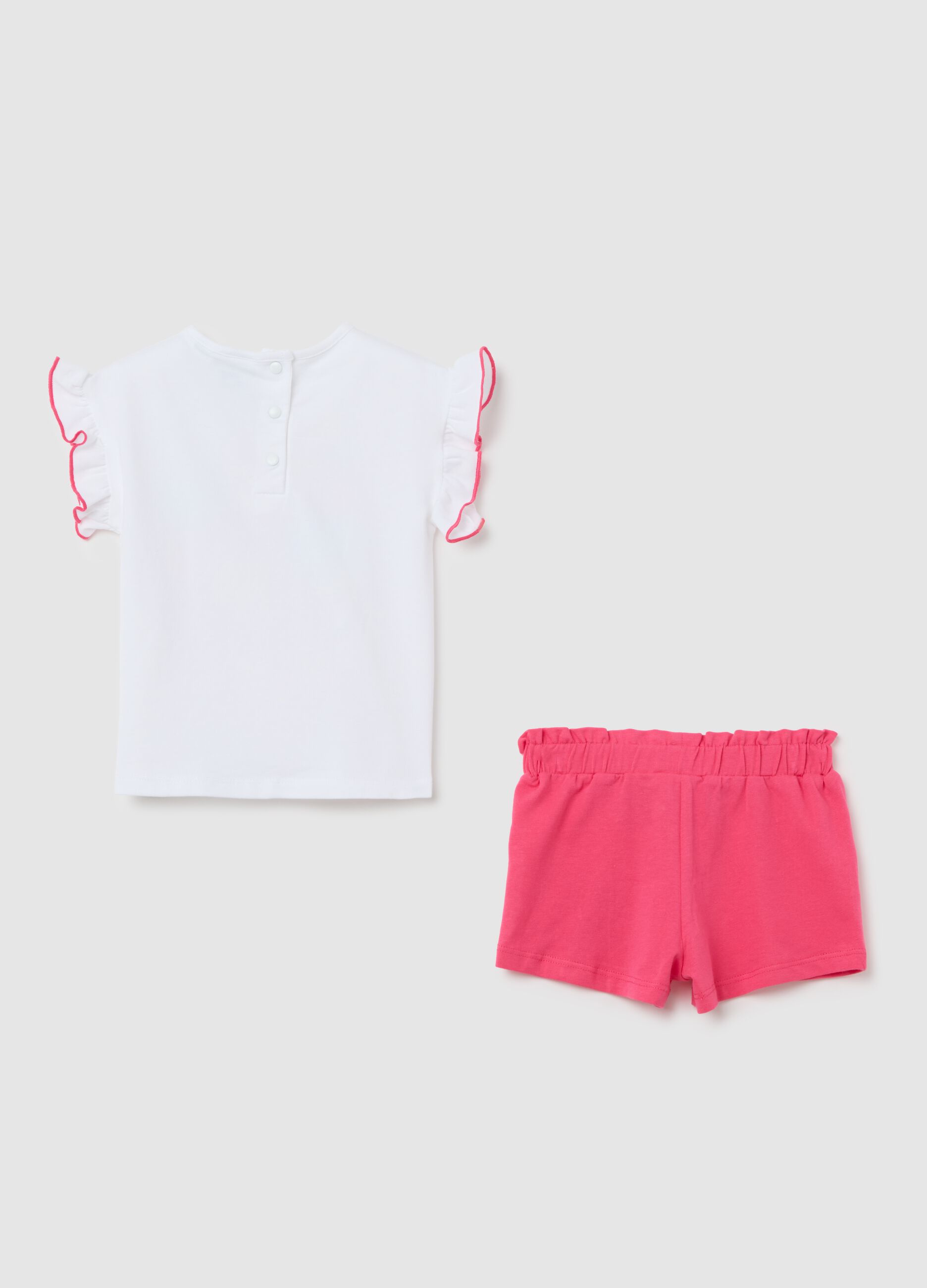Girls' white and pink cotton outfit, regular fit with print