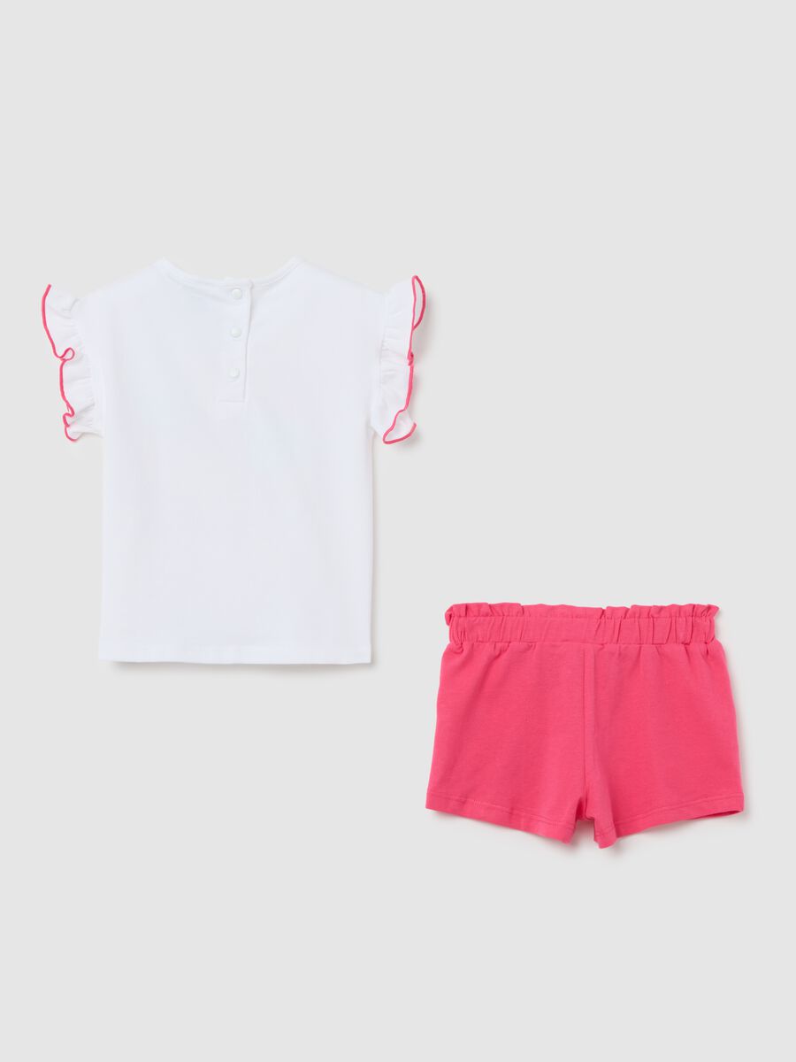 Girls' white and pink cotton outfit, regular fit with print_1