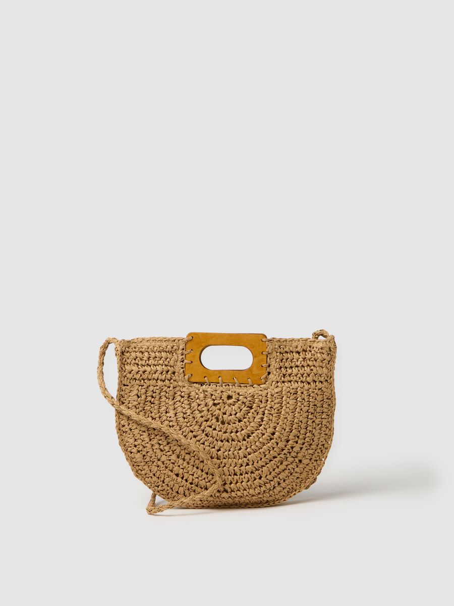 Women's beige woven straw bag_0