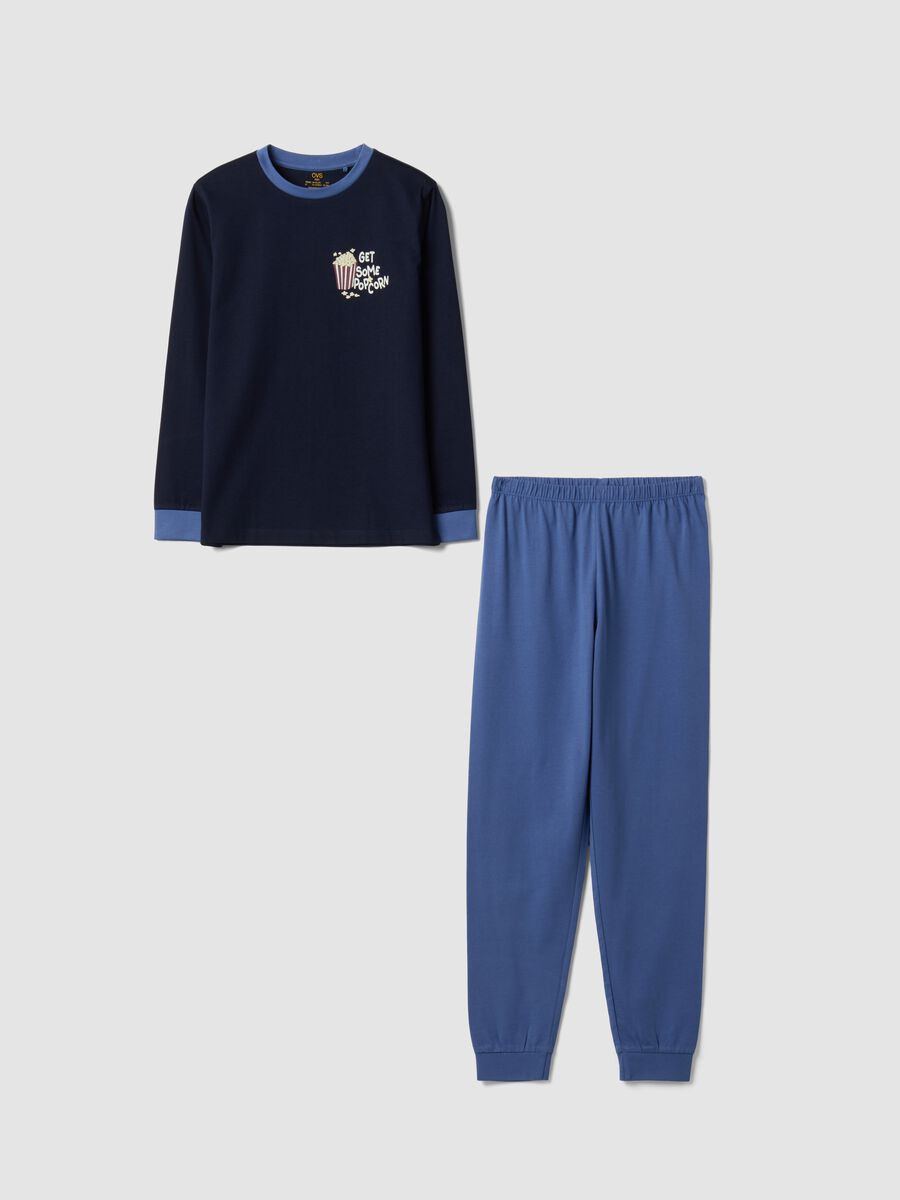 Pigiama blu in puro cotone organico a girocollo regular fit_0