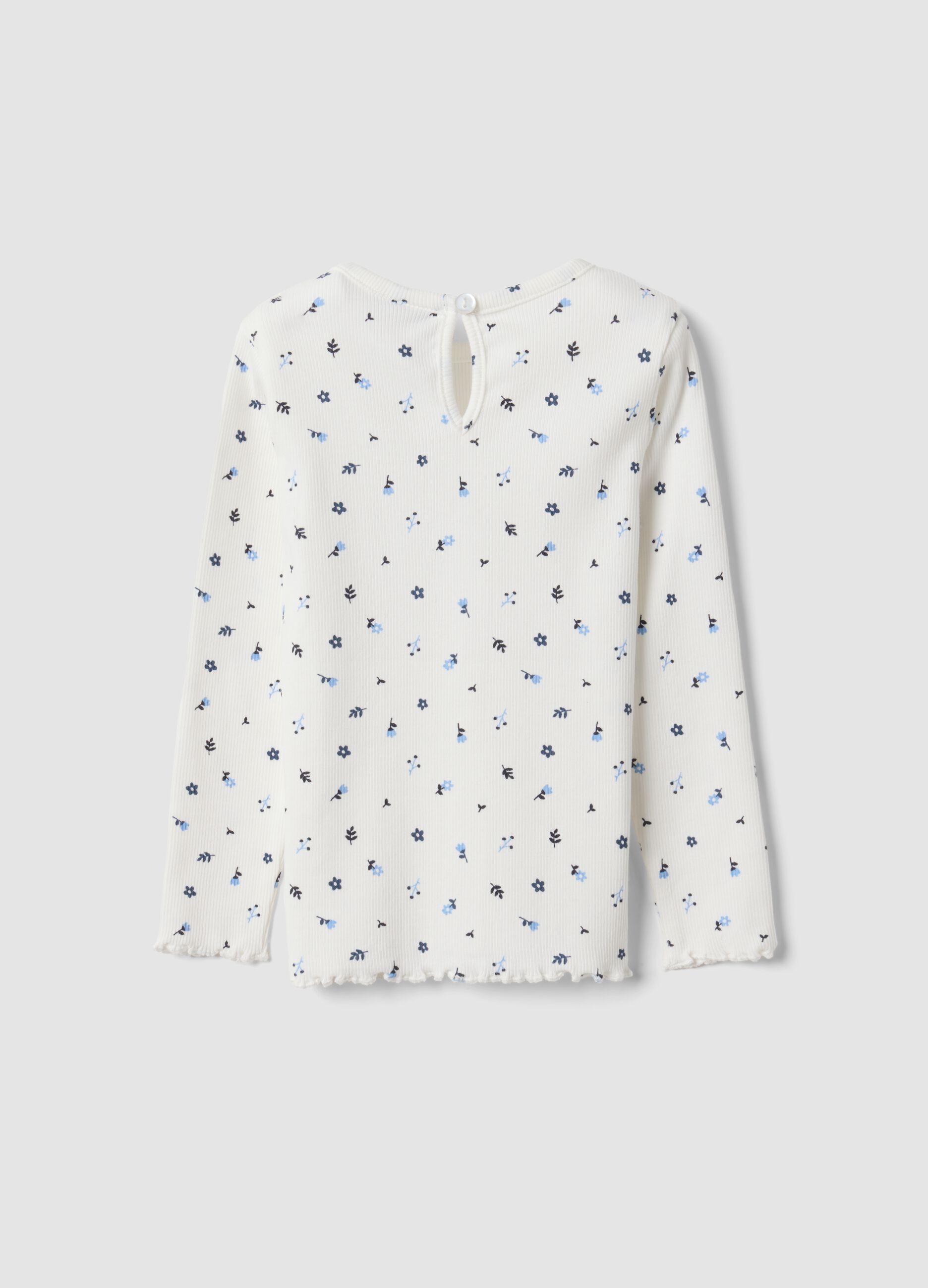 White organic stretch cotton T-shirt with pattern