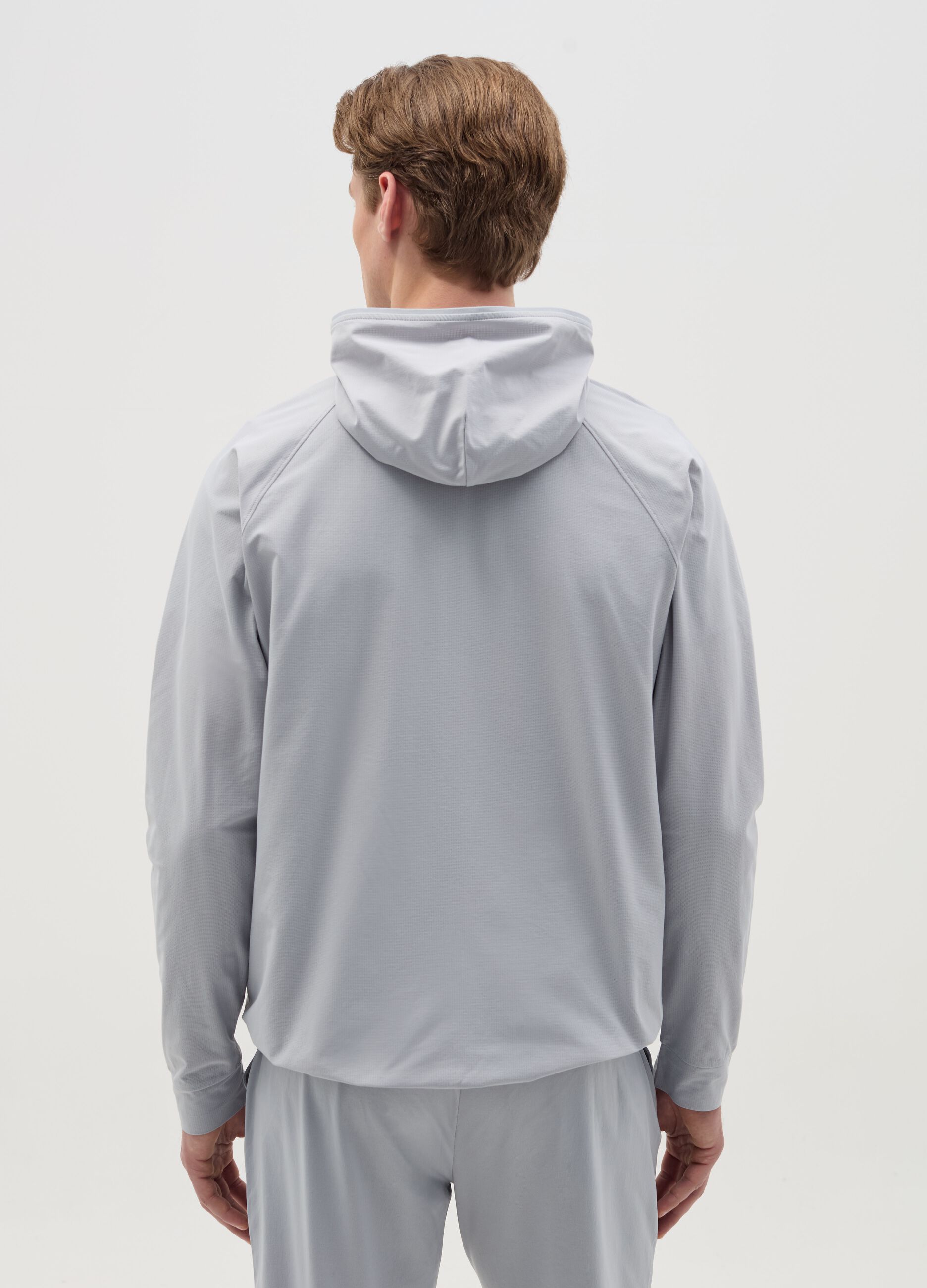 Full-zip sweatshirt in technical fabric with hood