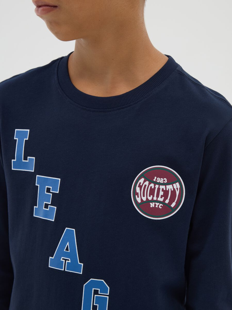 Maglia da ragazzo in puro cotone blu regular fit_1