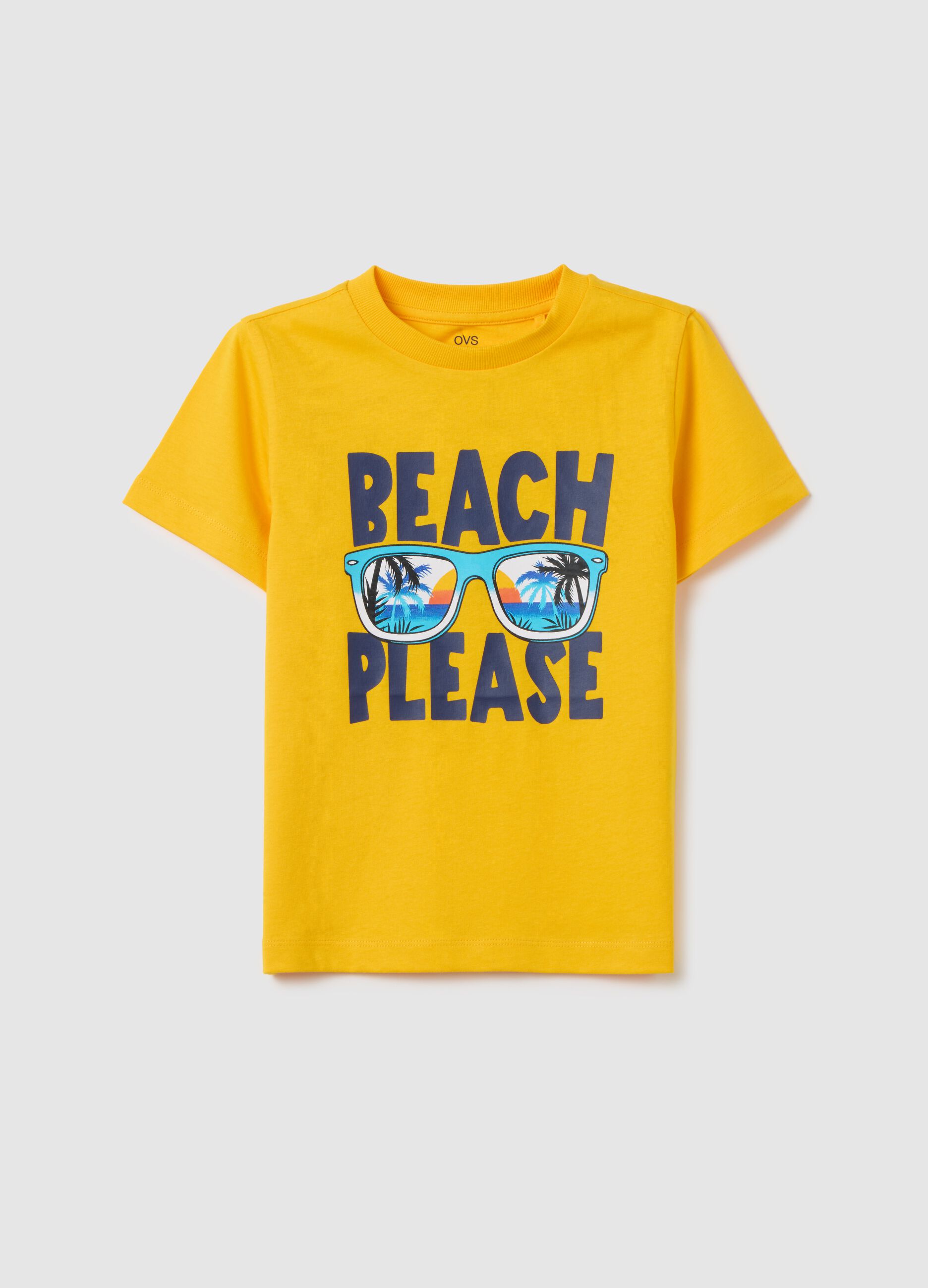 Yellow children's regular fit pure cotton t-shirt with print