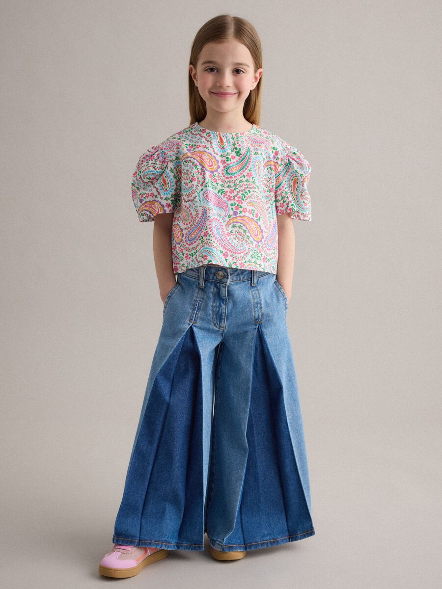 Jeans in puro cotone denim super wide leg per bambina_0