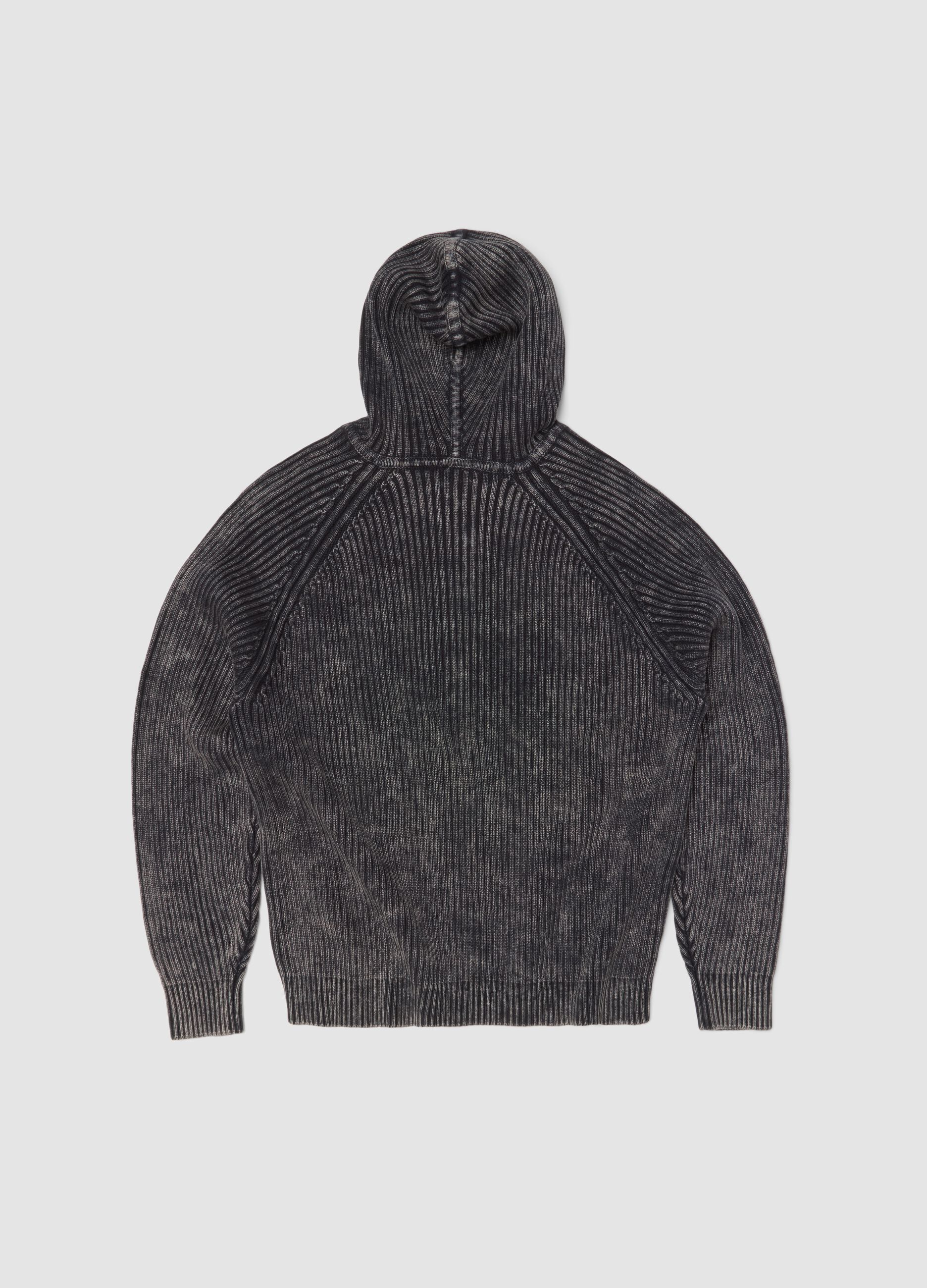 Knit Ribbed Hoodie Vintage Grey