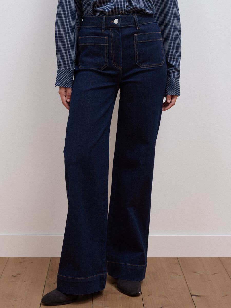 Jeans blu wide leg in cotone elasticizzato_1