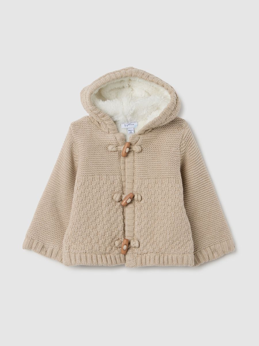 Heavy beige cotton jacket with hood_0