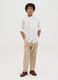 Boys' Beige Linen Regular Fit Trousers with Elastic Waist_0