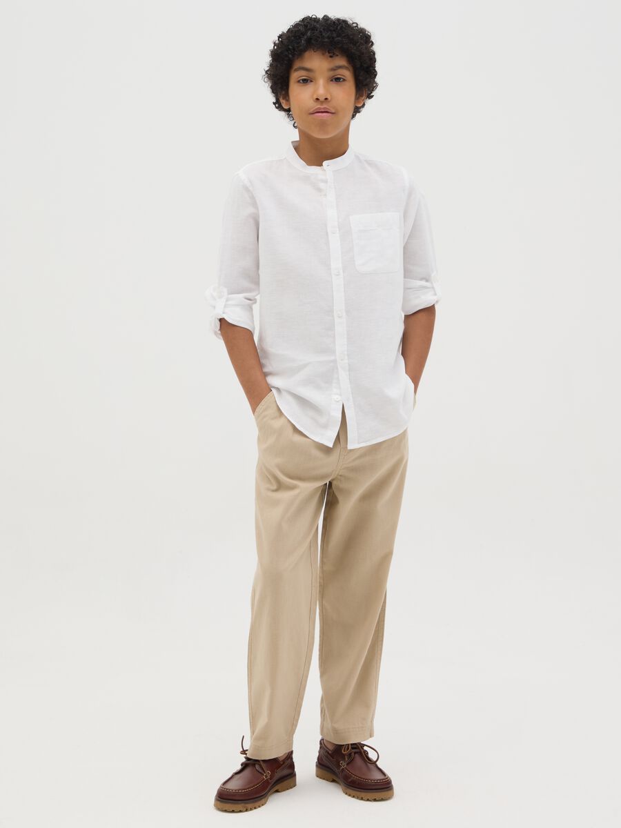 Boys' Beige Linen Regular Fit Trousers with Elastic Waist_1