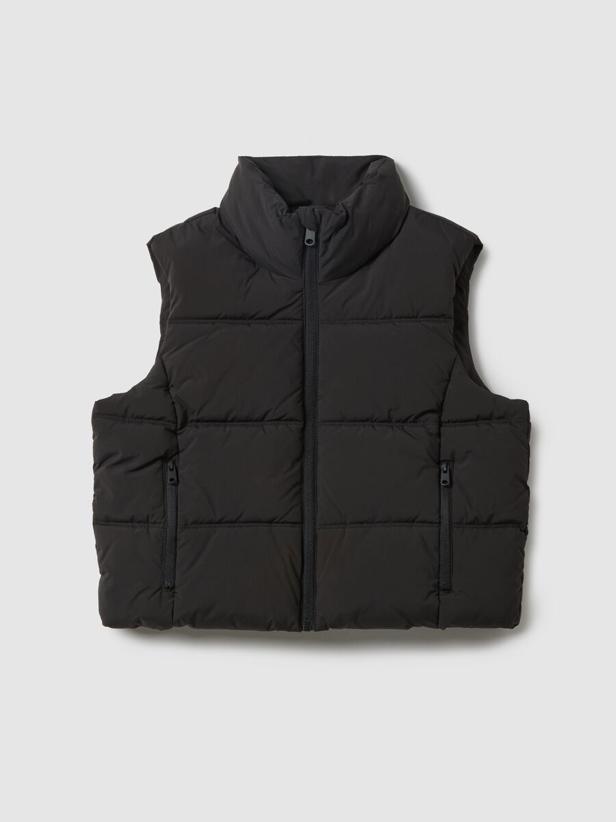 Black quilted girls' gilet regular fit water repellent_3
