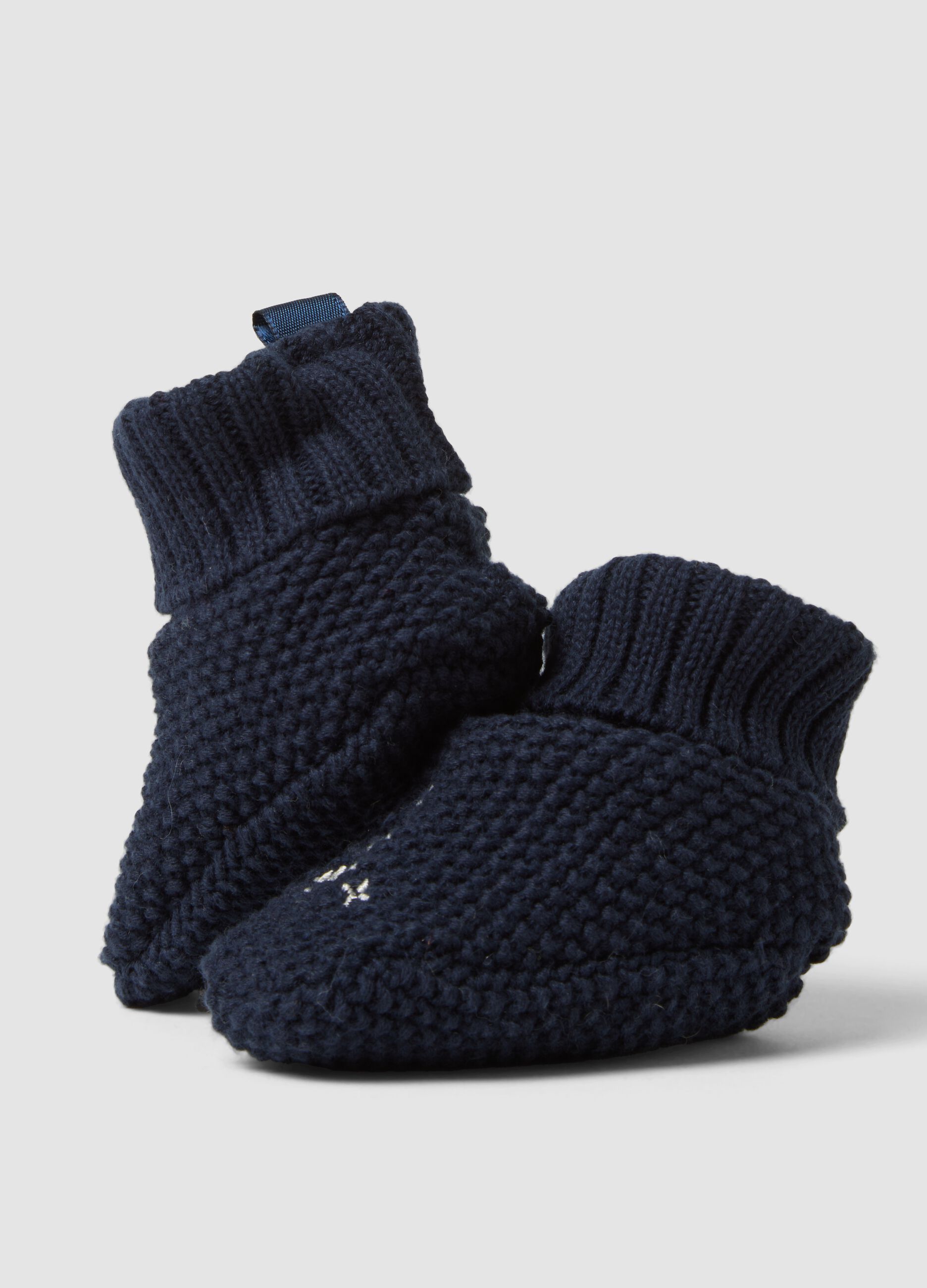 Midnight blue pure cotton knitted baby booties