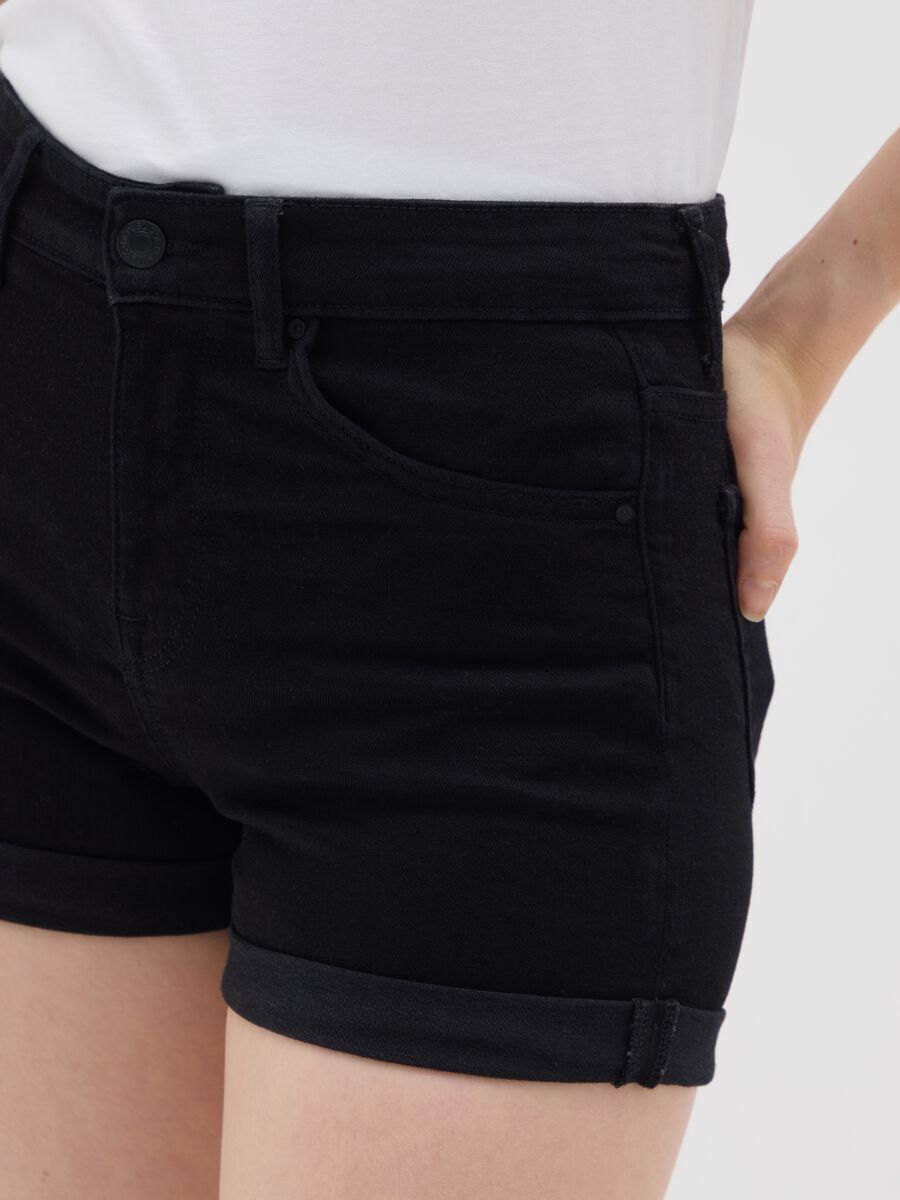 Women's black denim shorts slim fit_3