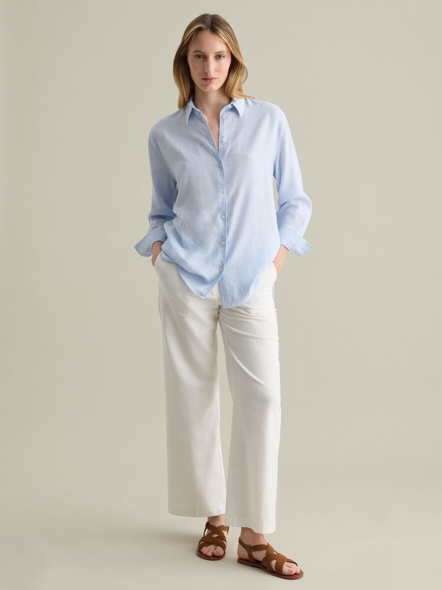 Piombo light blue regular shirt in linen and viscose_1
