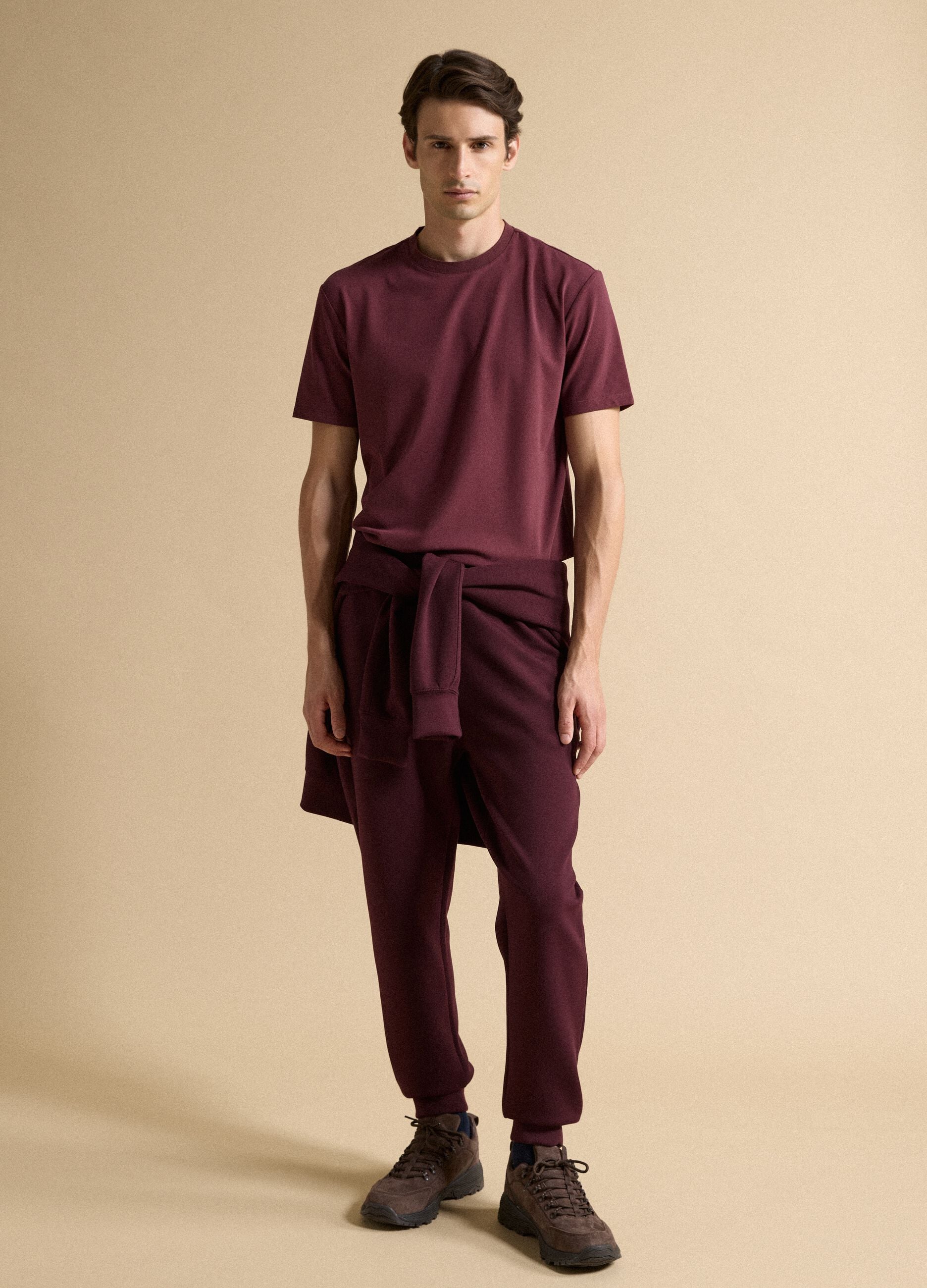 Red regular-fit stretch piqu&eacute; cotton-blend T-shirt with Easy Dry