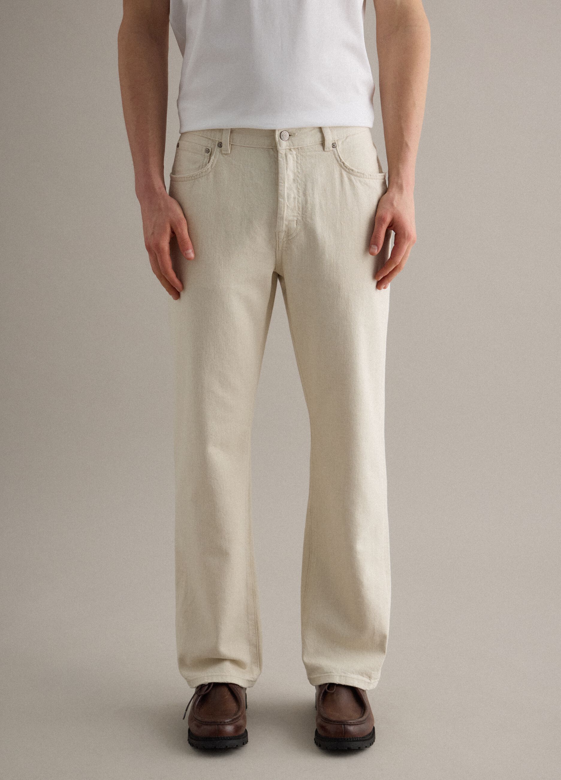 Jeans in misto cotone e lino beige regular fit