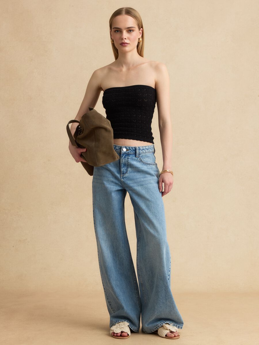 Black pure cotton bandeau knit top_1