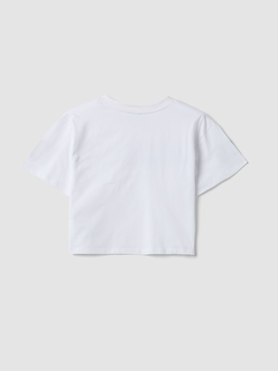 T-shirt bianca in puro cotone con scollo a V_4