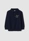 Blue long-sleeved pure cotton polo shirt_0