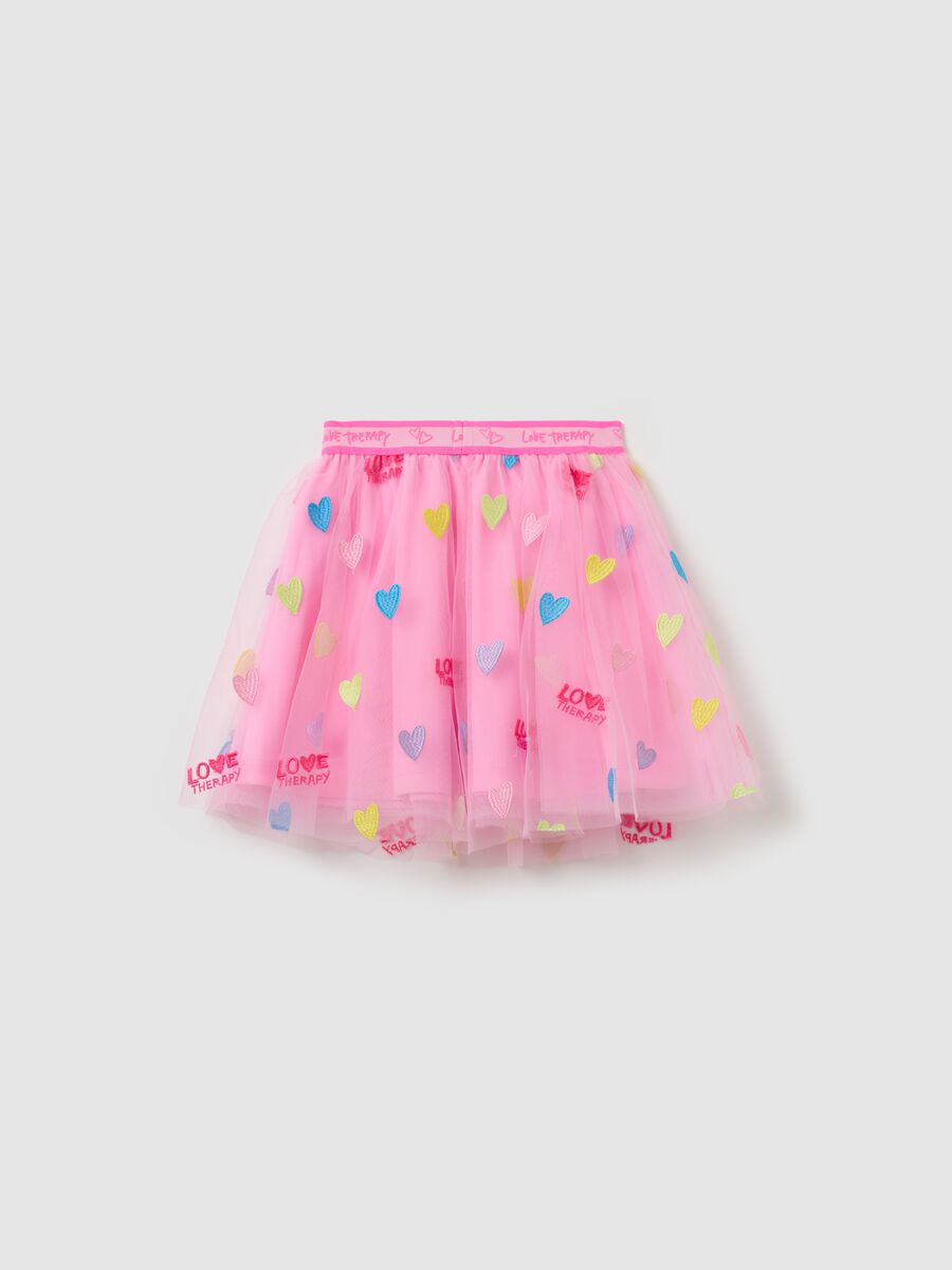 Gonna in tulle con ricamo cuori multicolore_1