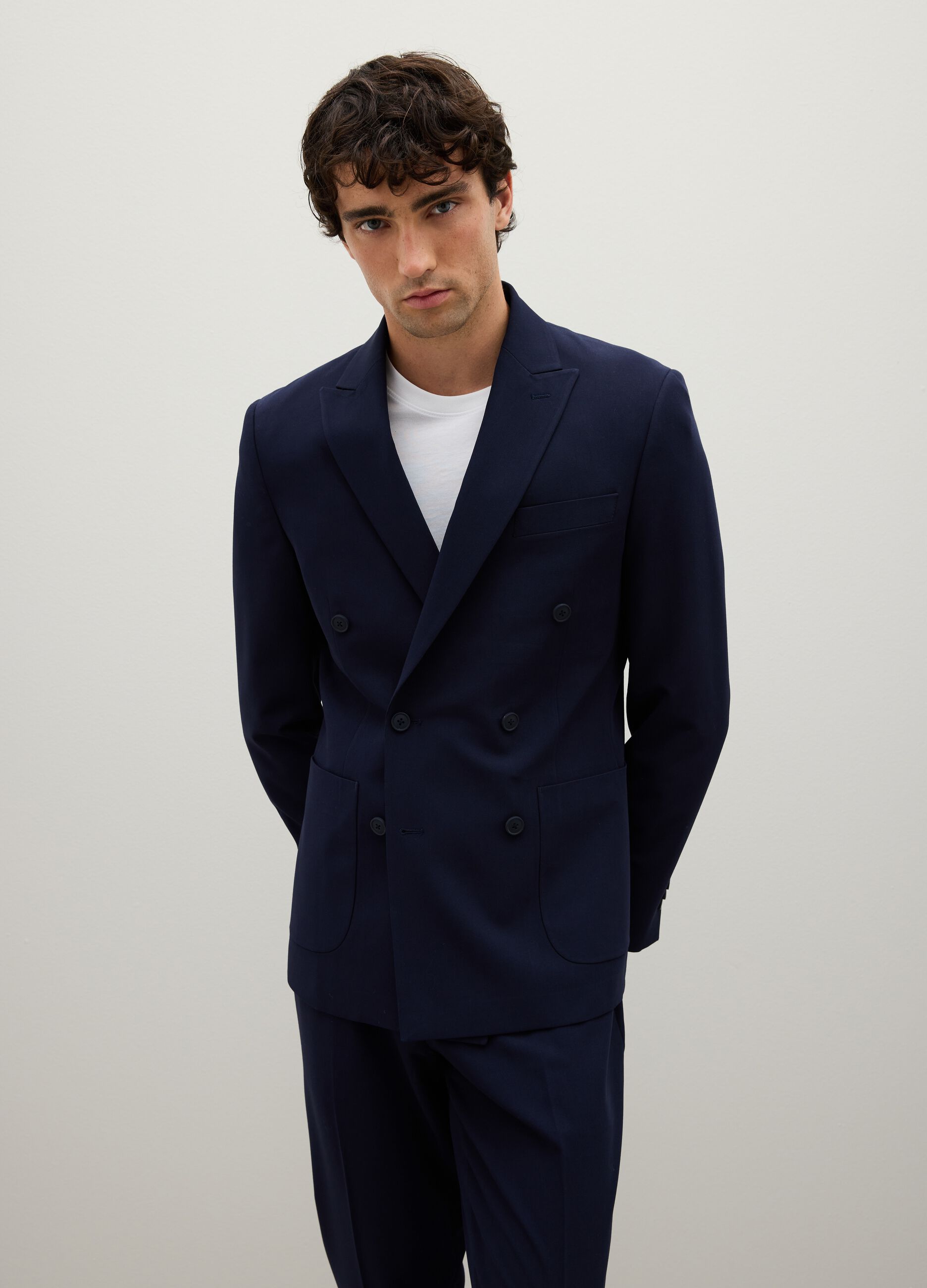 Slim Fit Blue Stretch Fabric Blazer