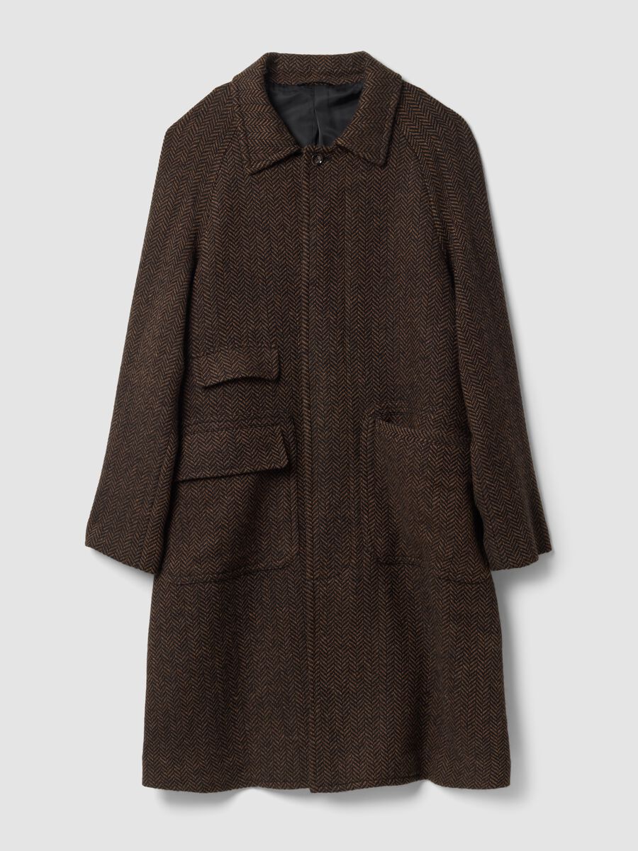 Cappotto marrone e nero in misto lana con motivo spigato over fit_4