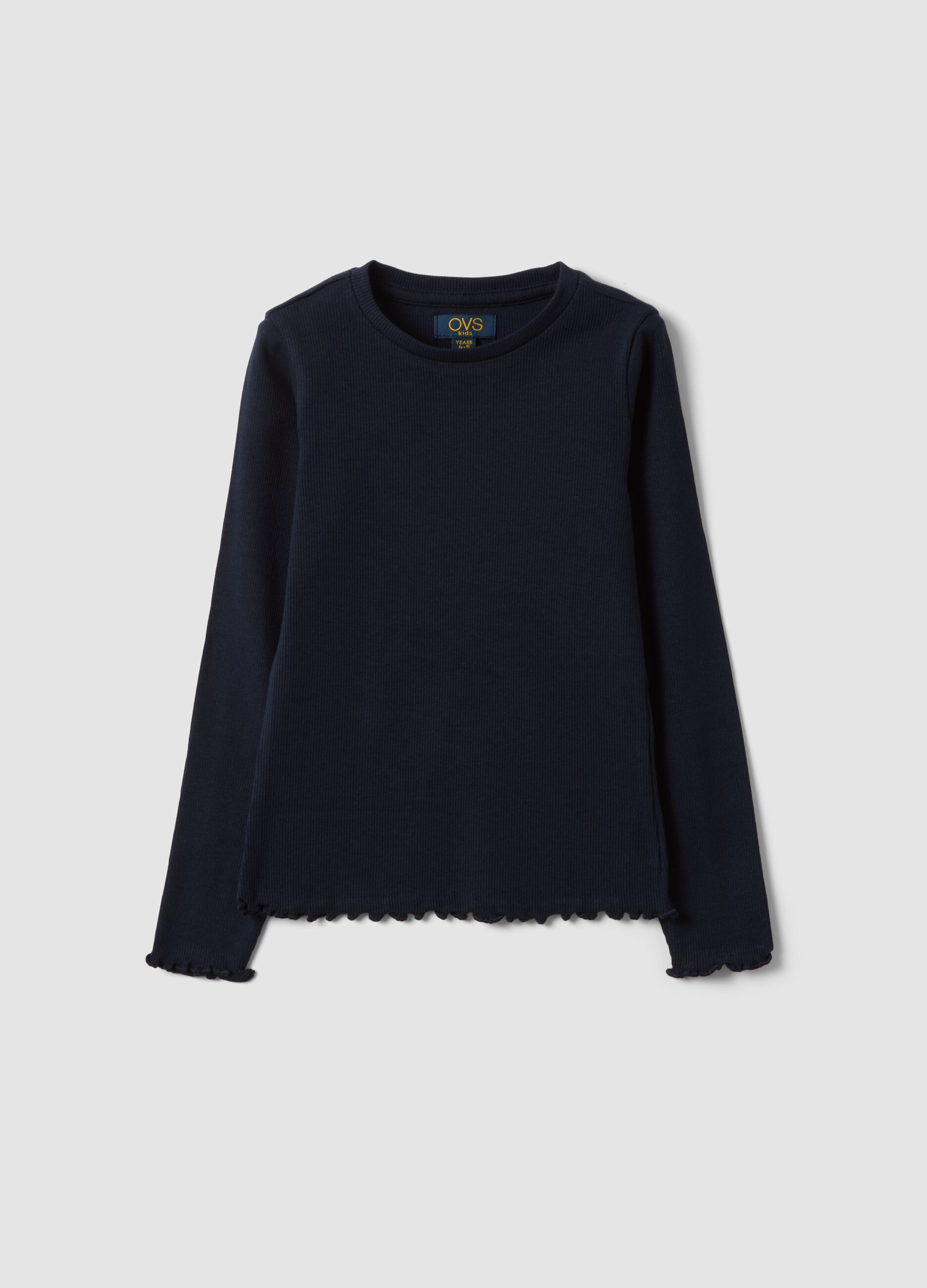 Blue ribbed stretch organic cotton T-shirt