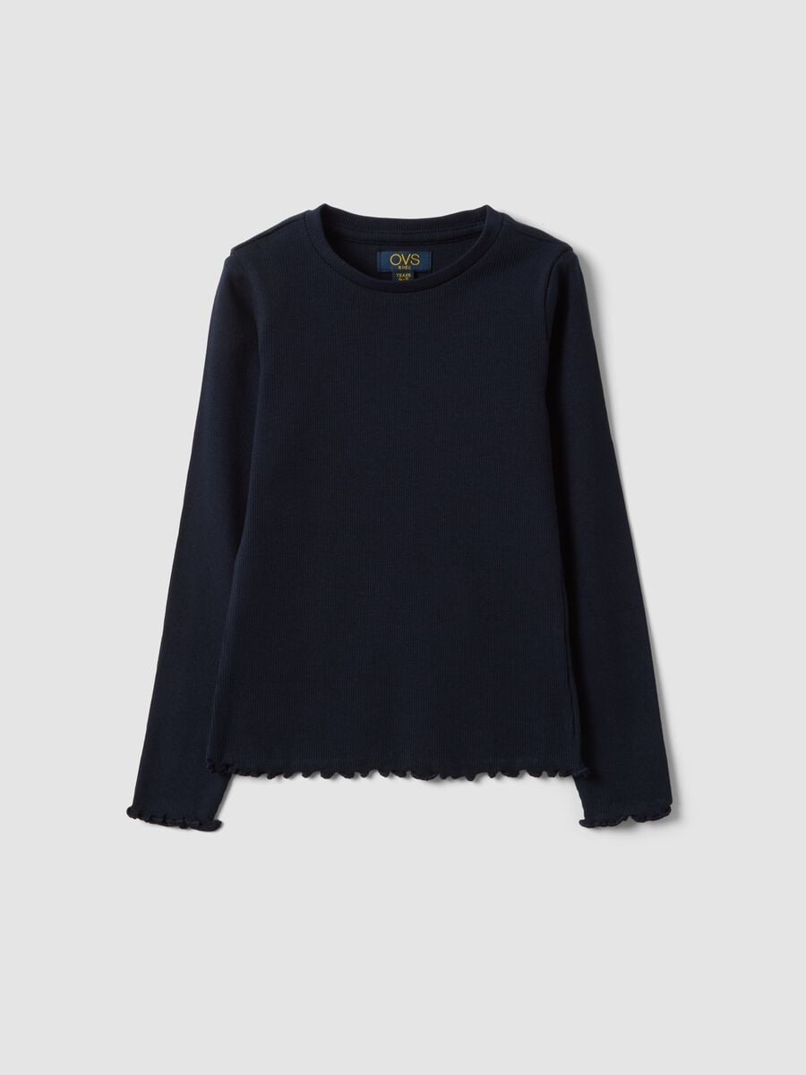 Blue ribbed stretch organic cotton T-shirt_0
